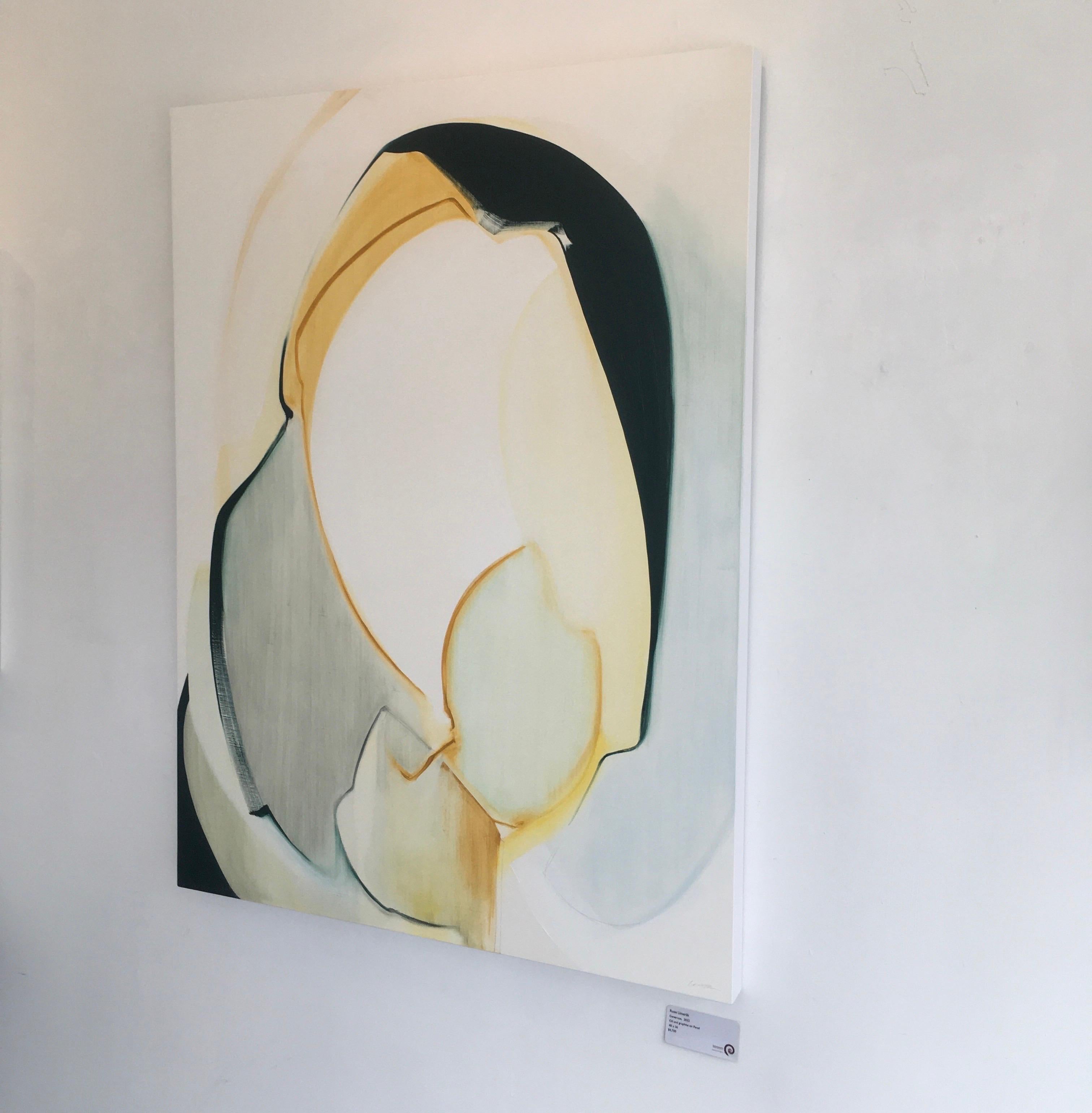Generoso,  Astratto, Olio, Grafite, Pannello di legno, Giallo, Nero, Bianco in vendita 1