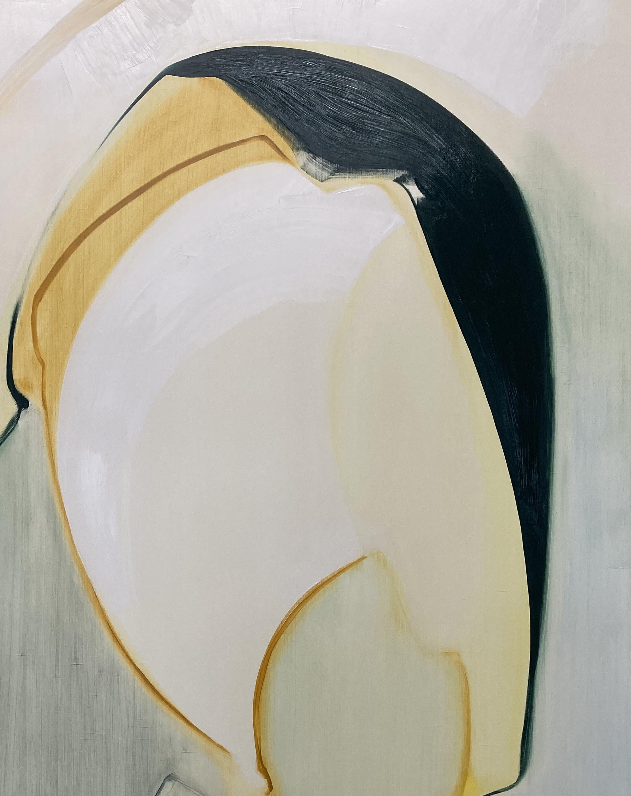 Generous,  Abstract, Oil, Graphite, Wood Panel, Yellow, Black, White For Sale 2