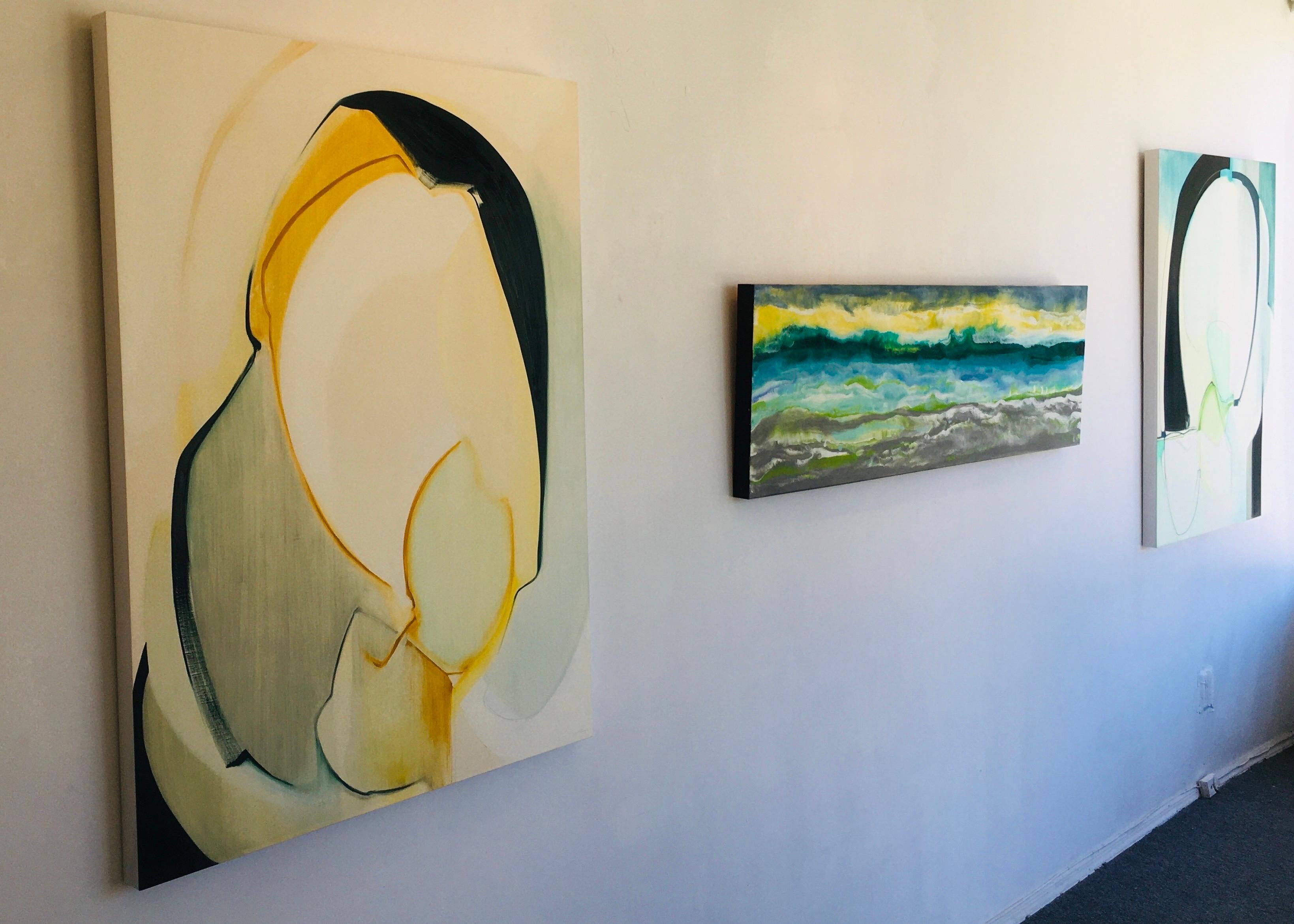 Generoso,  Astratto, Olio, Grafite, Pannello di legno, Giallo, Nero, Bianco in vendita 2