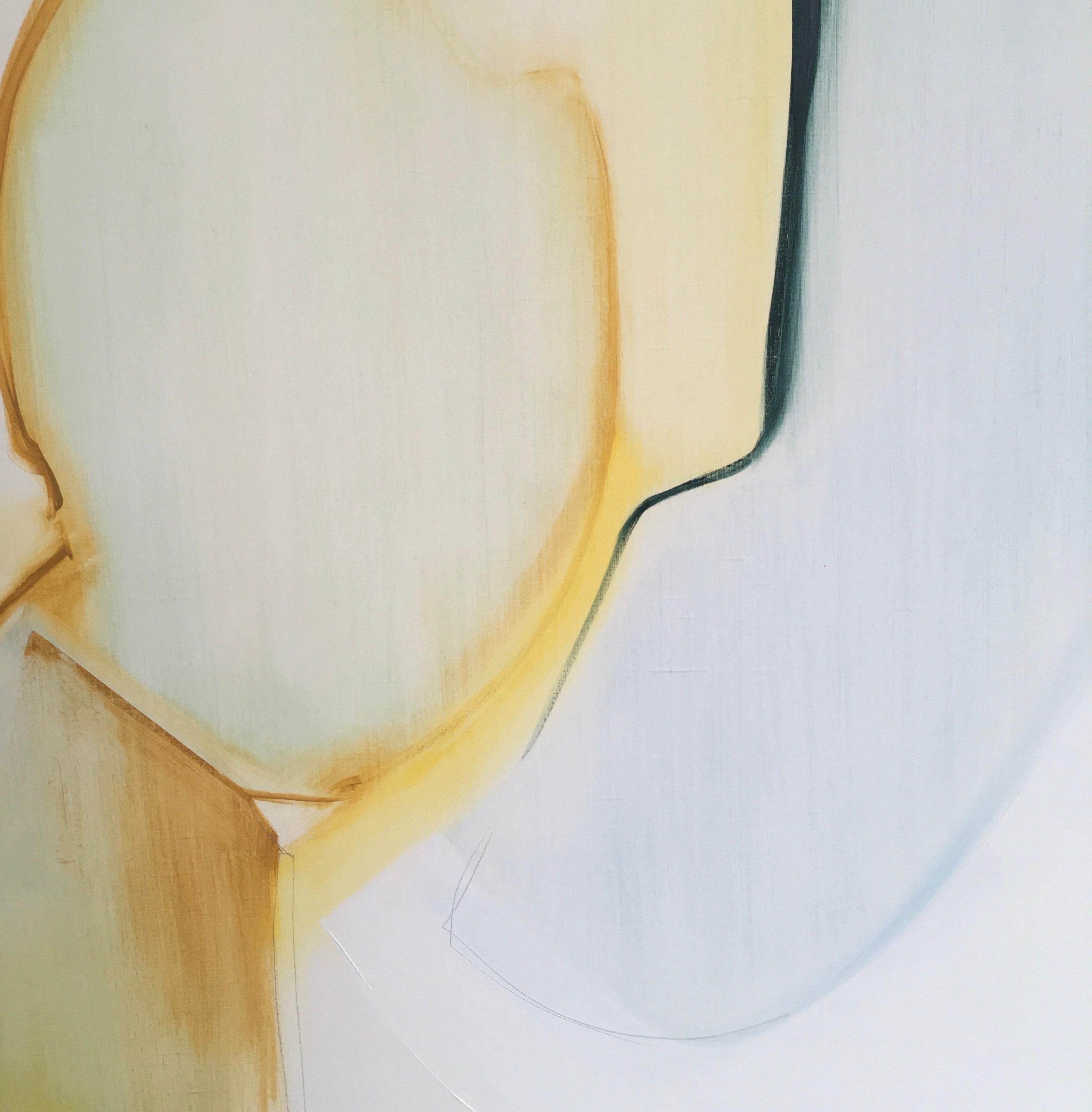 Generoso,  Astratto, Olio, Grafite, Pannello di legno, Giallo, Nero, Bianco in vendita 5