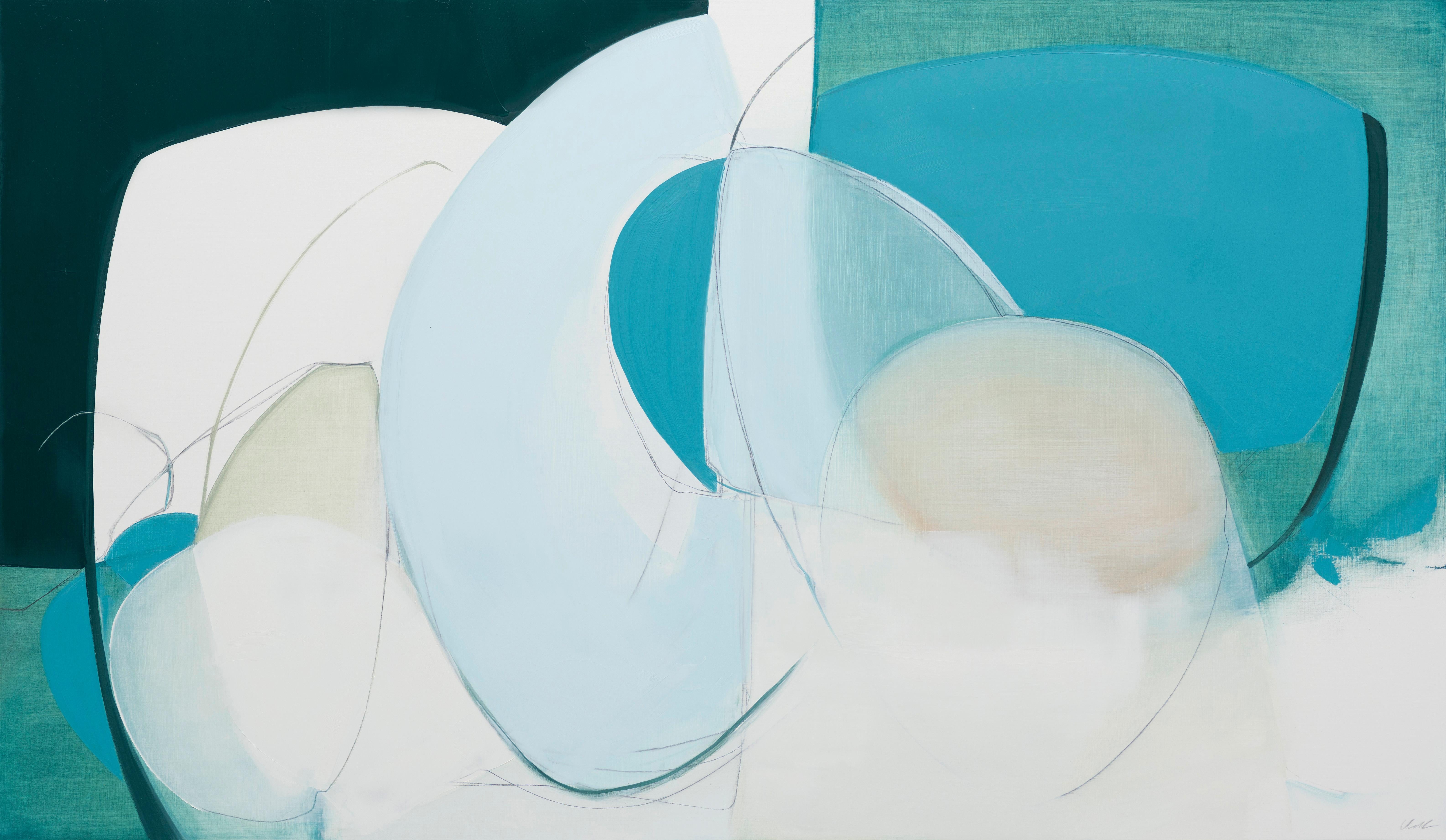 Moments,  Abstrait, Art abstrait, huile, graphite, panneau de bois, bleu, mouvement - Mixed Media Art de Rose Umerlik