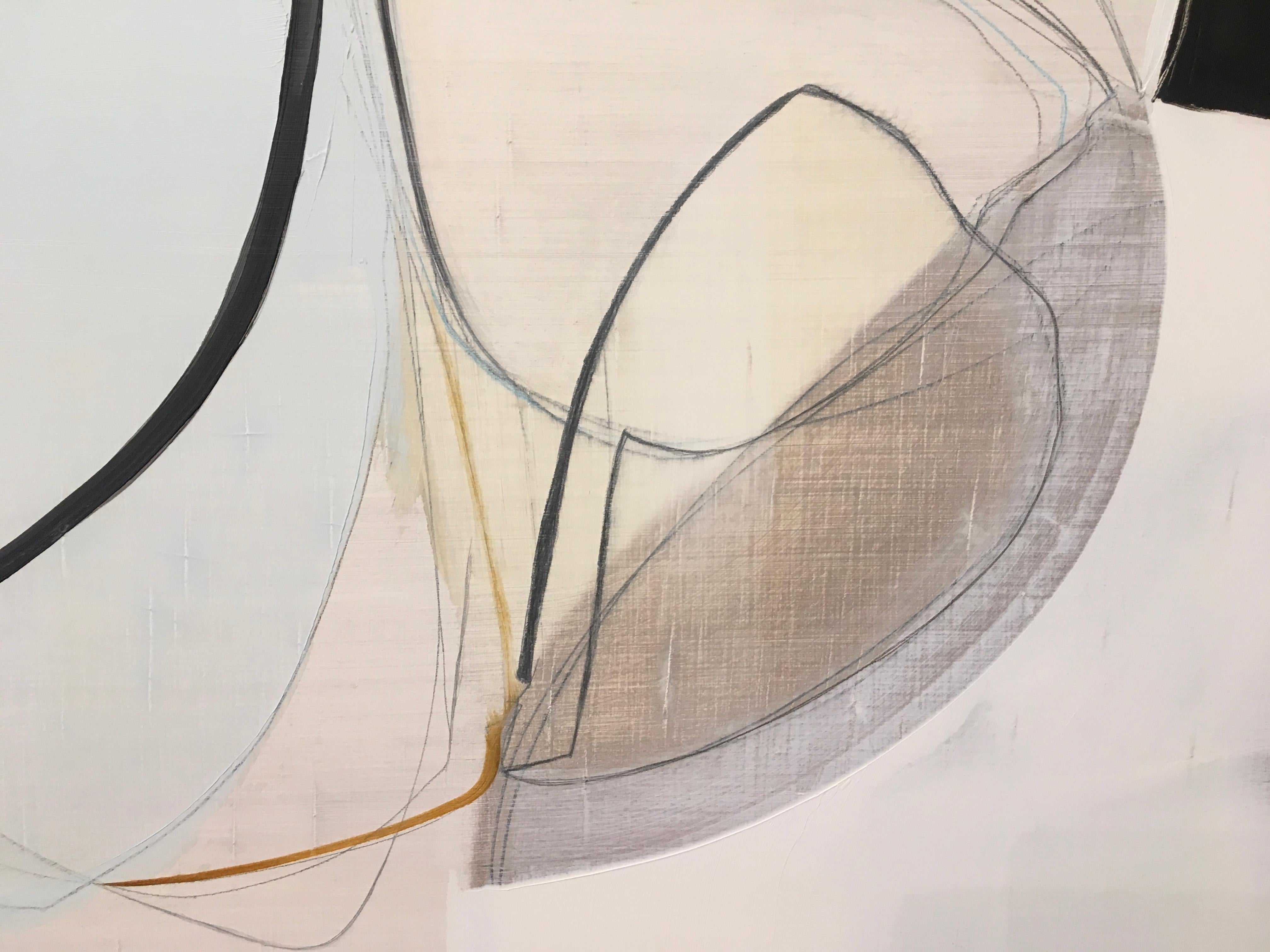 Ruffle & Fold by Rose Umerlik is an abstract painting, Oil and Graphite on wood panel, 26 x 42.  It has finished edges.

Rose Umerlik extracts the intangible emotional moments that live in our collective human psyche and interprets them abstractly
