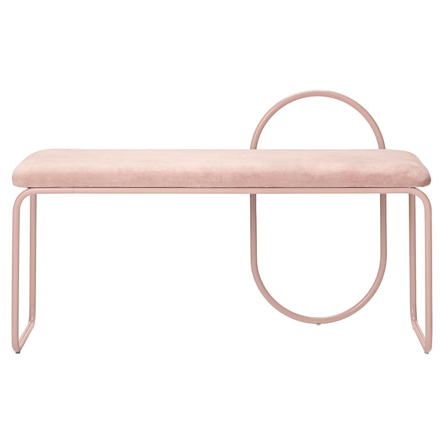 Rose velvet Minimalist bench 
Dimensions: L 110 x W 39 x H 68 CM
Materials: Cotton velvet, steel

The collection includes benches, chairs, shelves and mirrors in a wide variety of sizes.
  