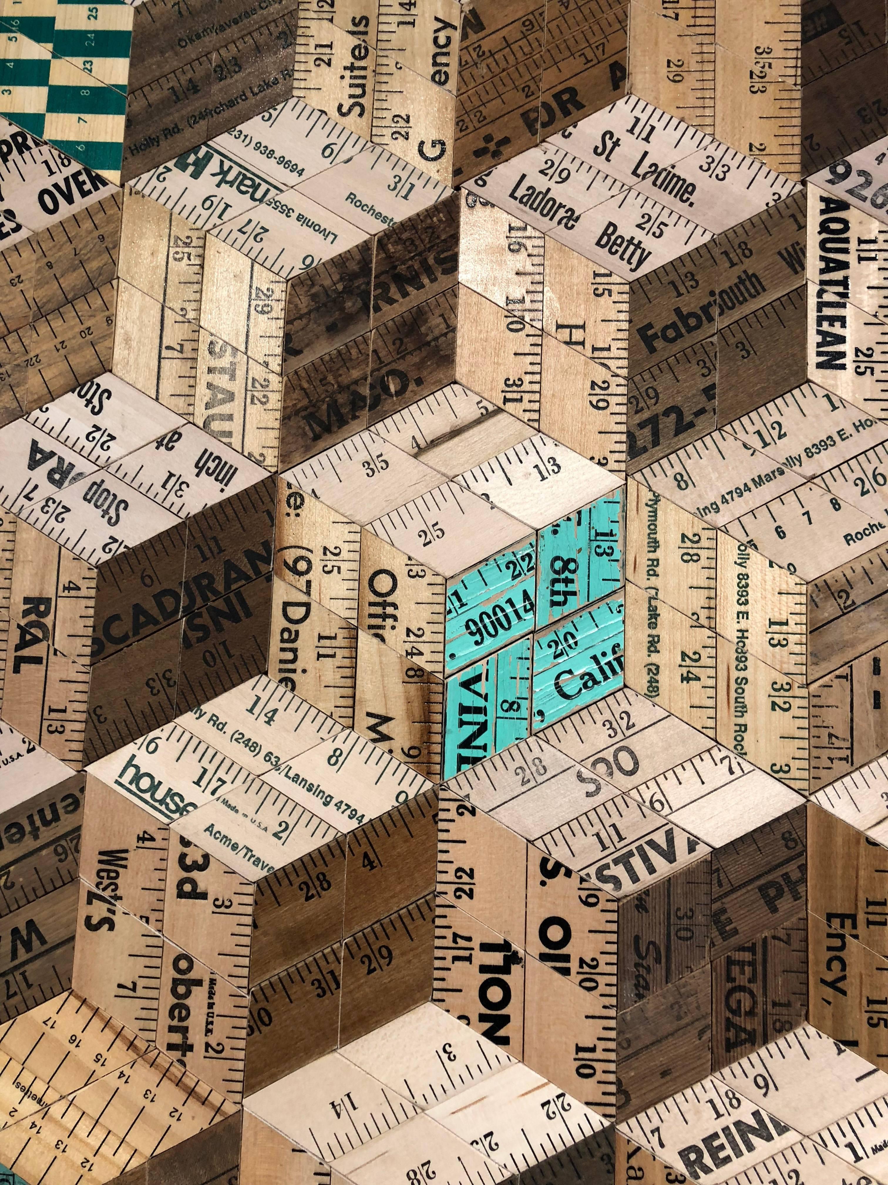 Green Tumbling Blocks - Contemporary Mixed Media Art by Rose Vickers