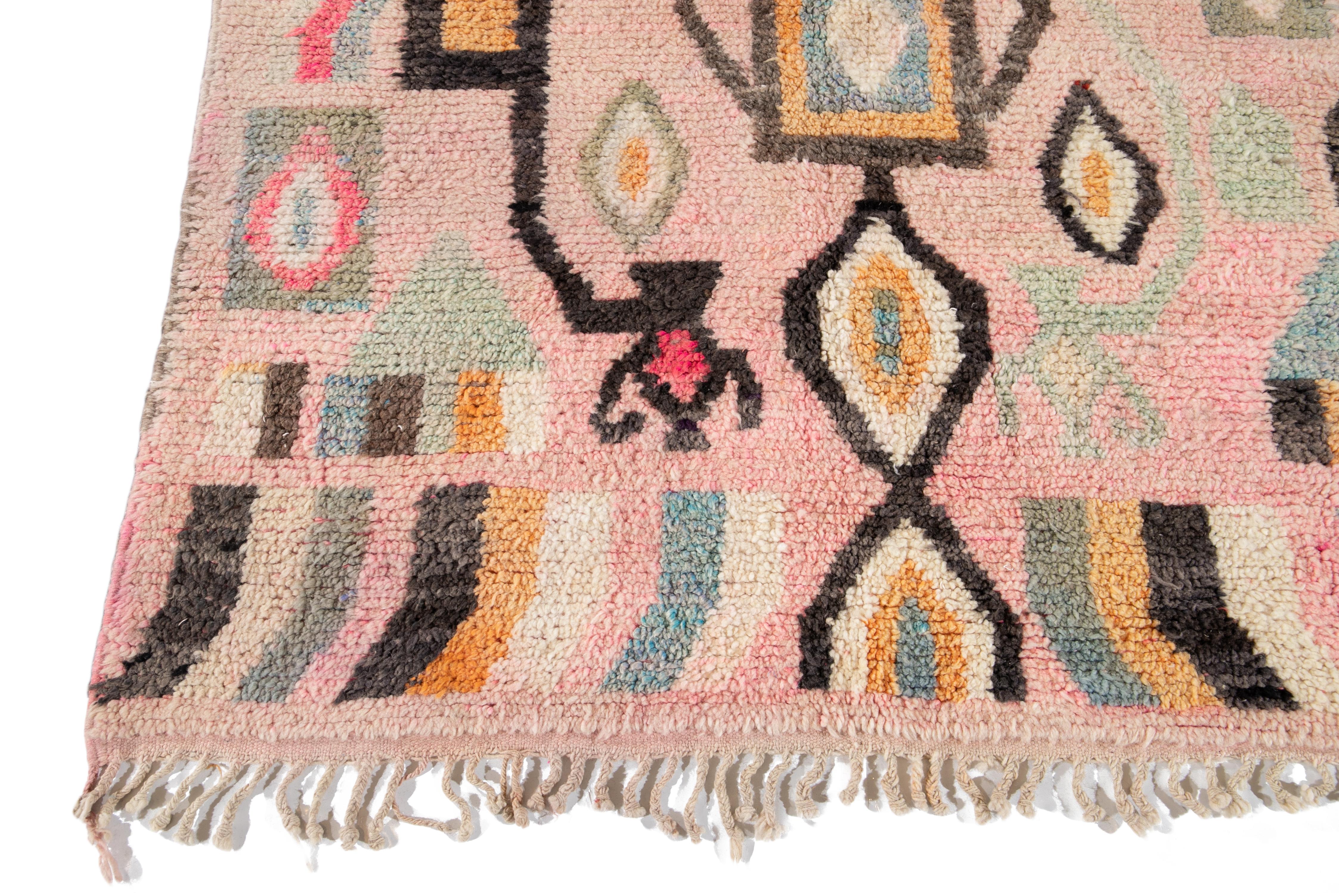 Rose Vintage Azilal Moroccan Handmade Wool Rug For Sale 4