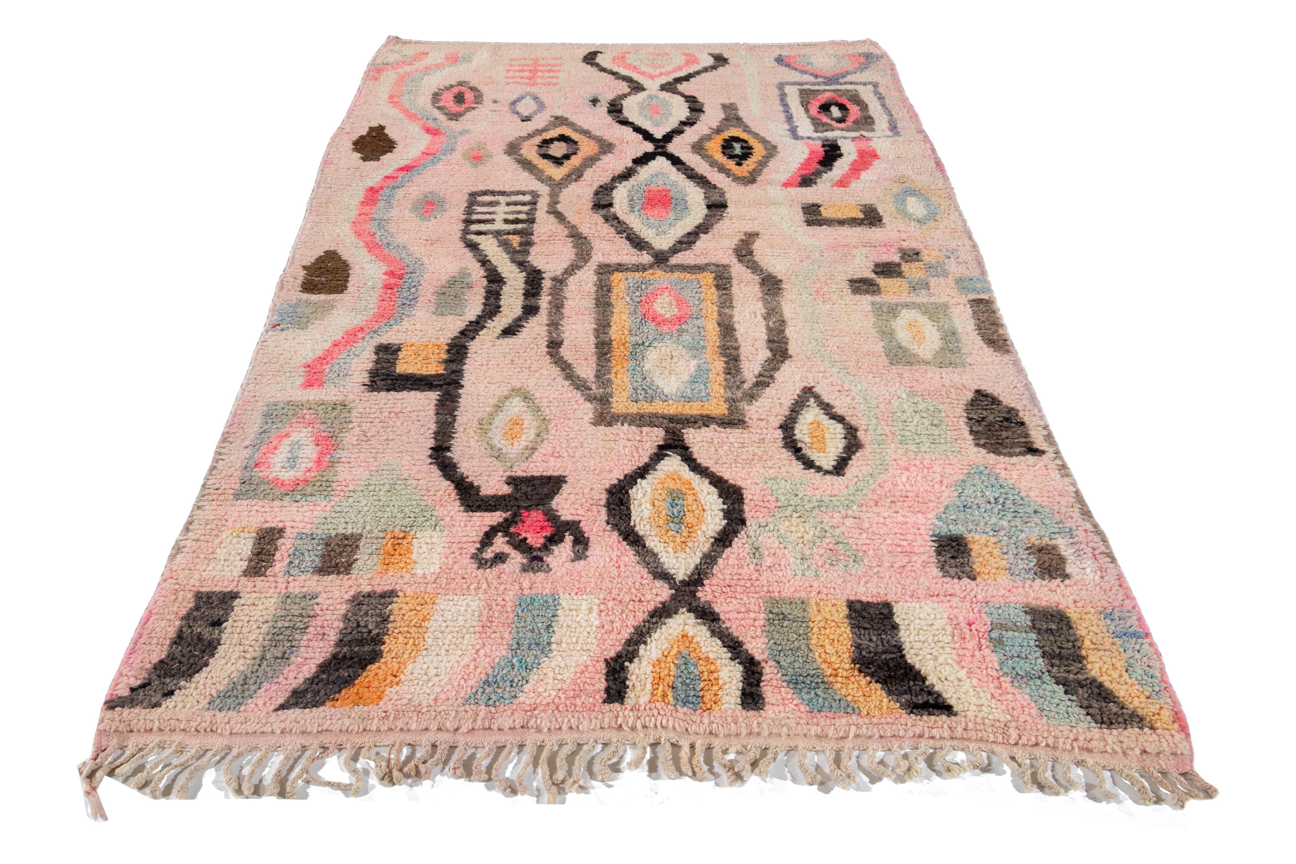 Mid-Century Modern Rose Vintage Azilal Moroccan Handmade Wool Rug For Sale