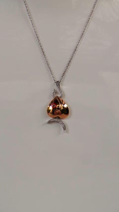 Rose White G 0.20K Diamond 0.015 Black Diamond Red Enamel Fish Pendant Necklace