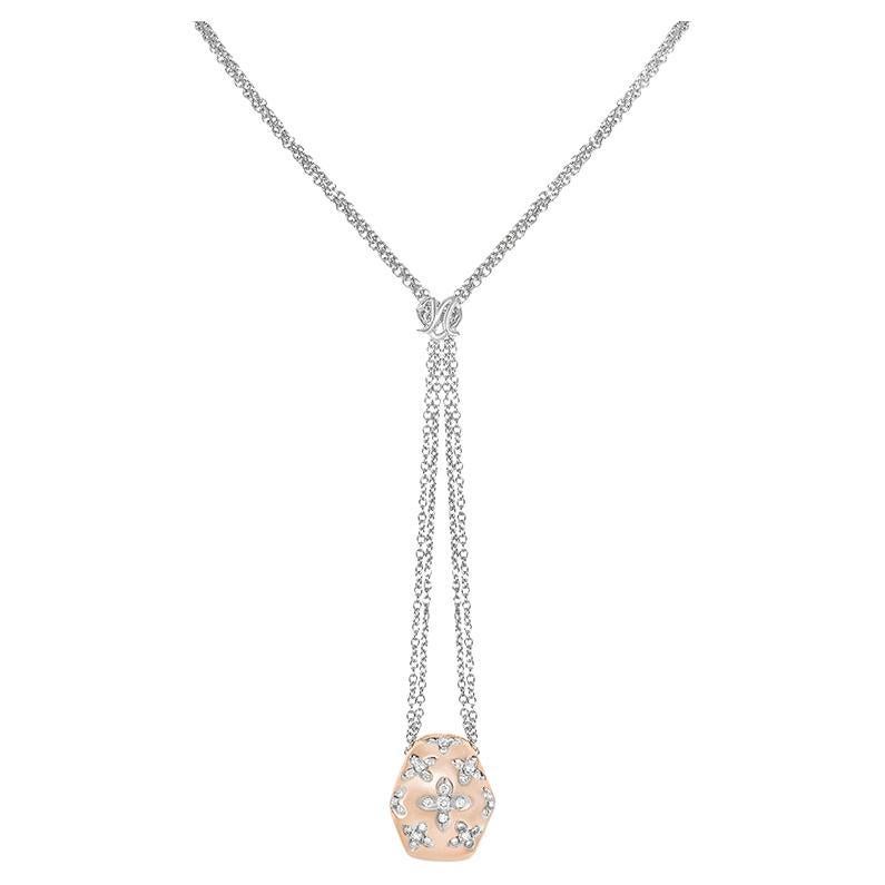 Double R Chain Diamond Rose and White Gold Diamond Double Chain Pendant For Sale at 1stDibs