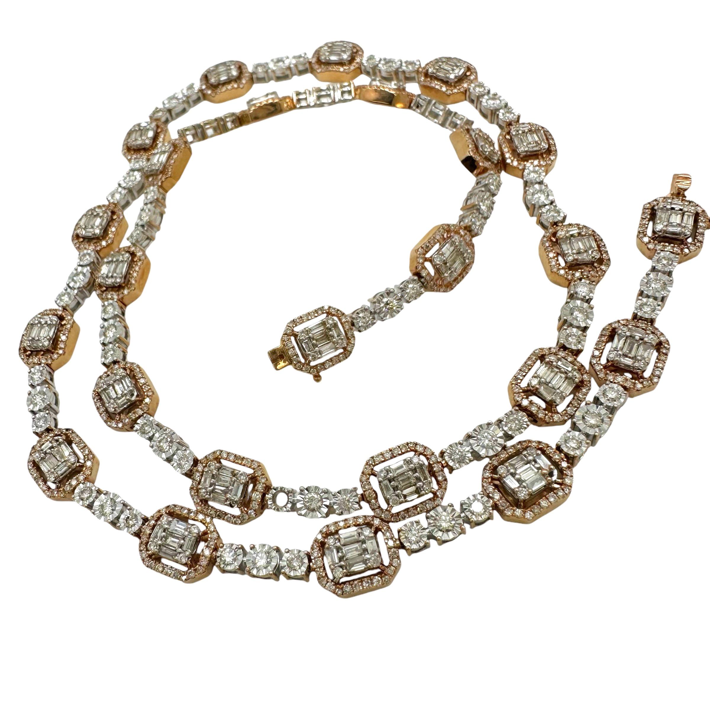 Collana con diamanti in oro rosa e bianco in vendita 6