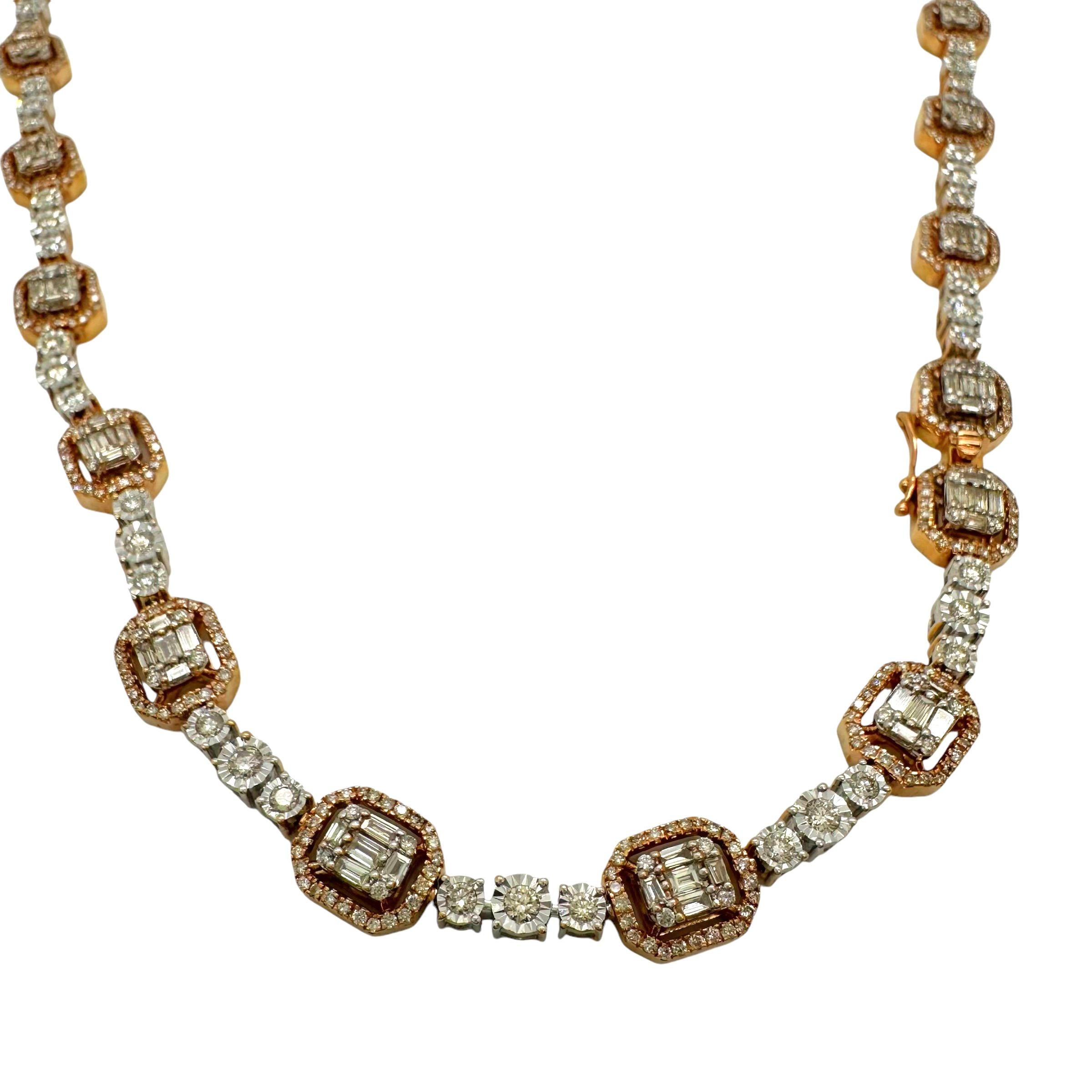 da uomo o donna Collana con diamanti in oro rosa e bianco in vendita