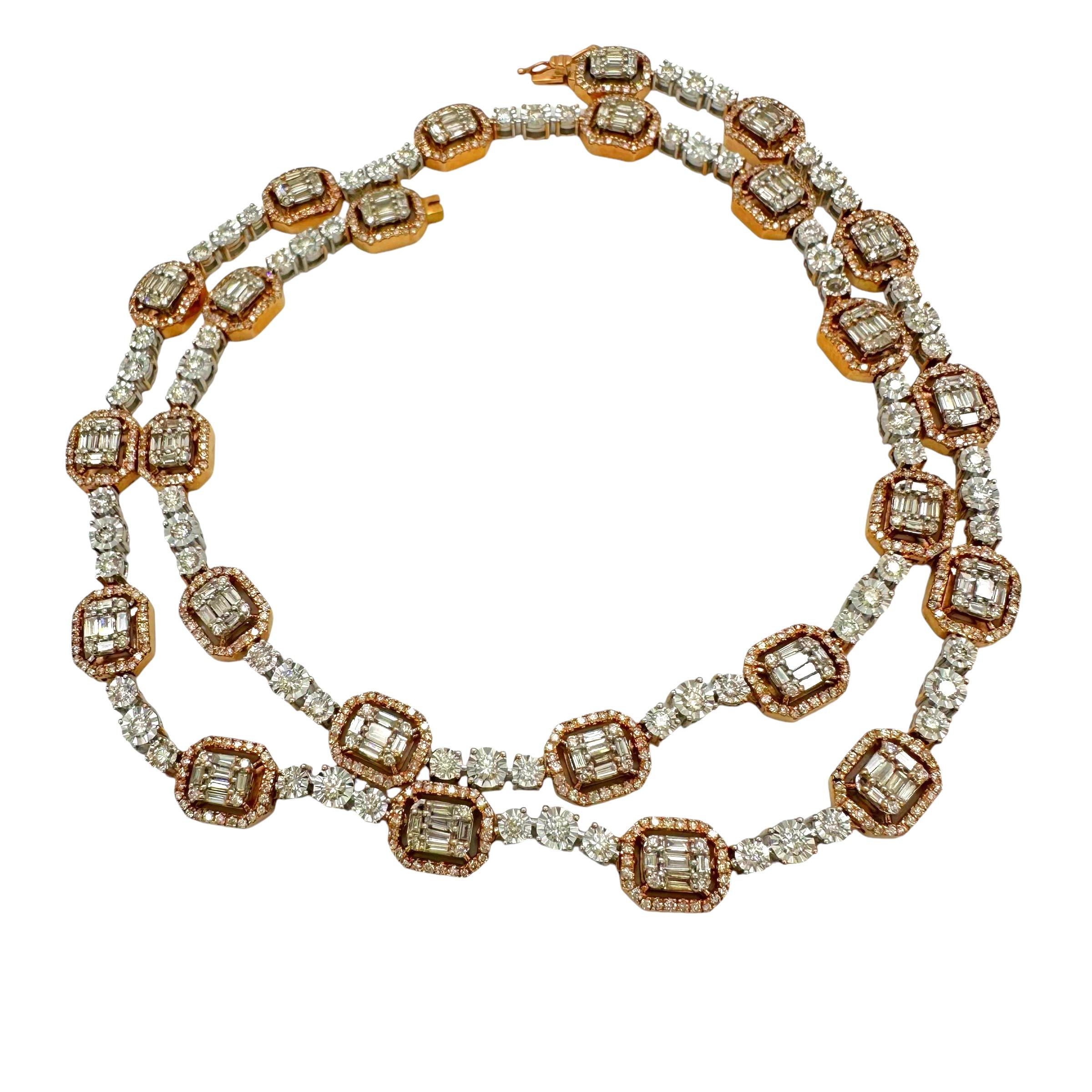 Collana con diamanti in oro rosa e bianco in vendita 2