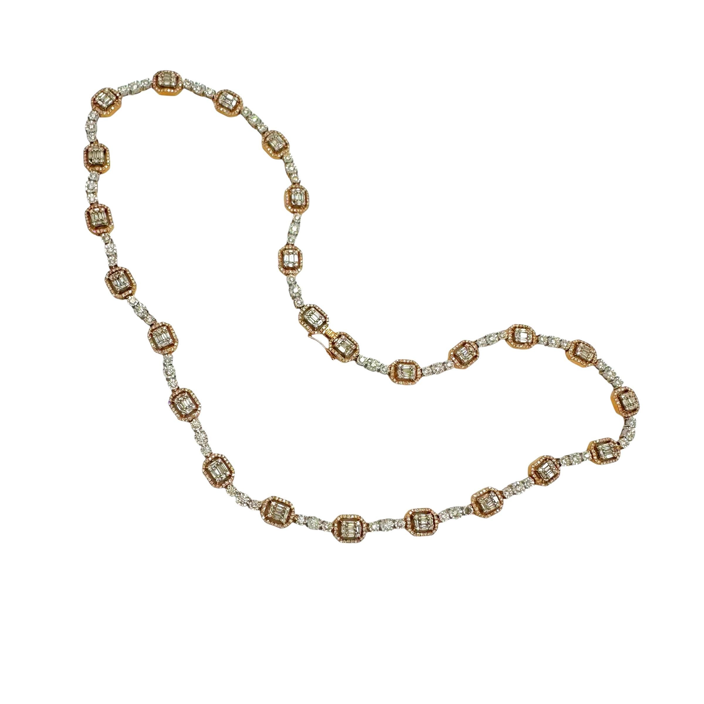 Collana con diamanti in oro rosa e bianco in vendita 4