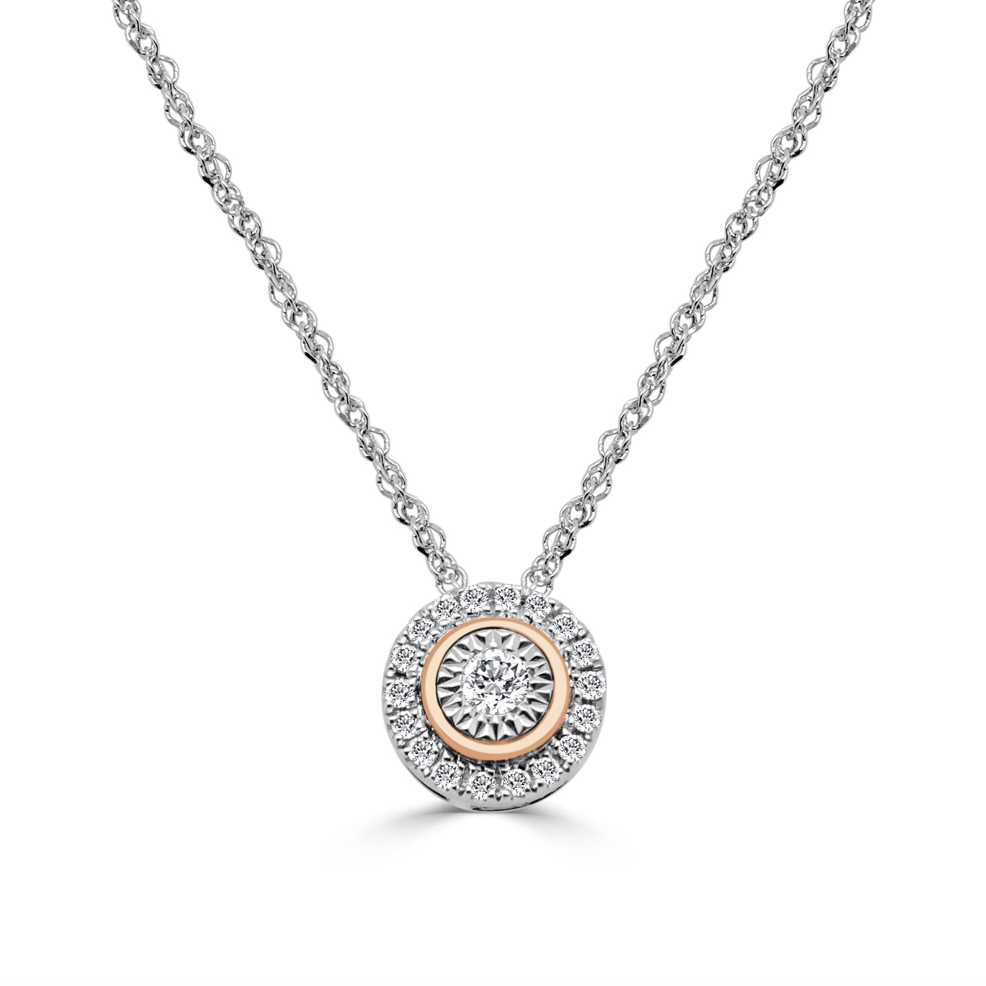 18 Karat Rose White Gold 0.12 Carat Diamond Chain Necklace Wedding Fine Jewelry 

This necklace is an incredible statement piece. One of a kind.Gentle and elegant pendant is crafted in a sleek rose white gold. Featuring round cut diamonds, together