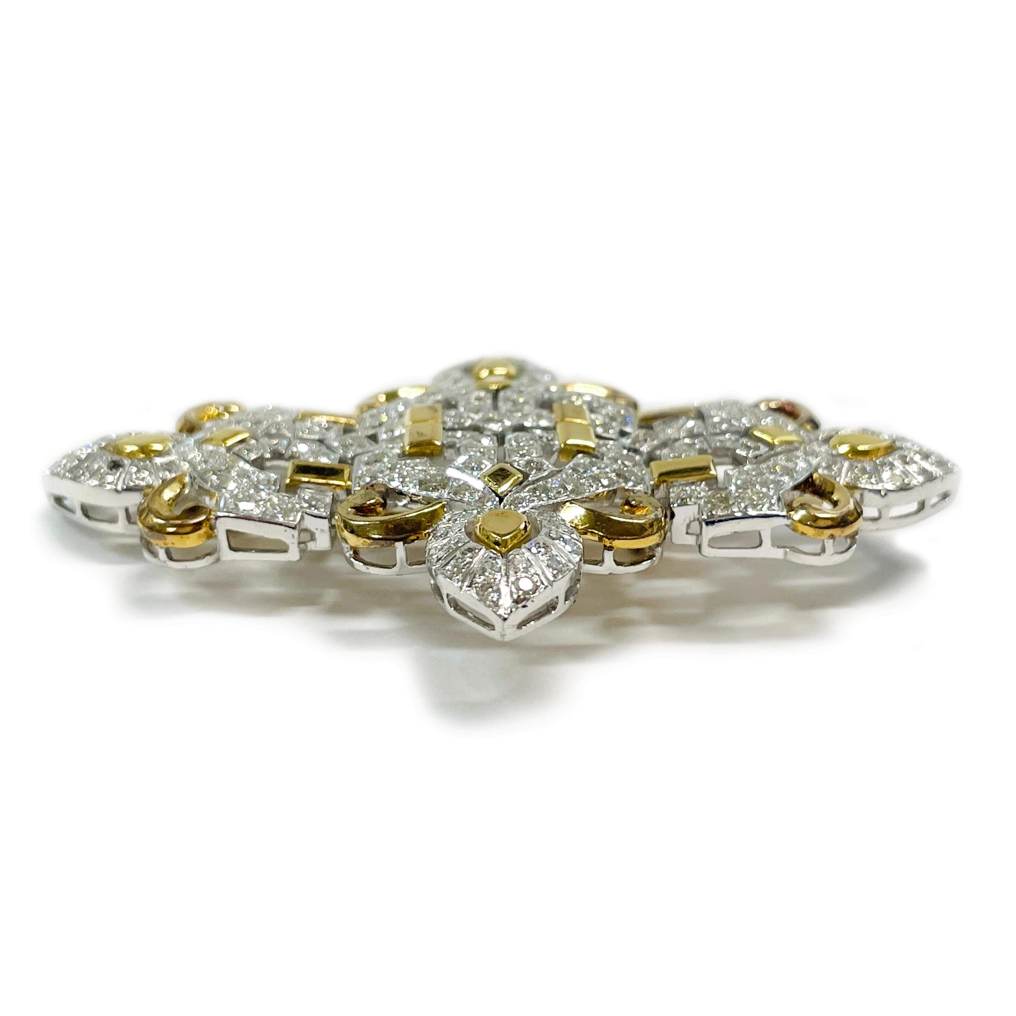 Revival Rose White Gold Ornate Diamond Brooch For Sale