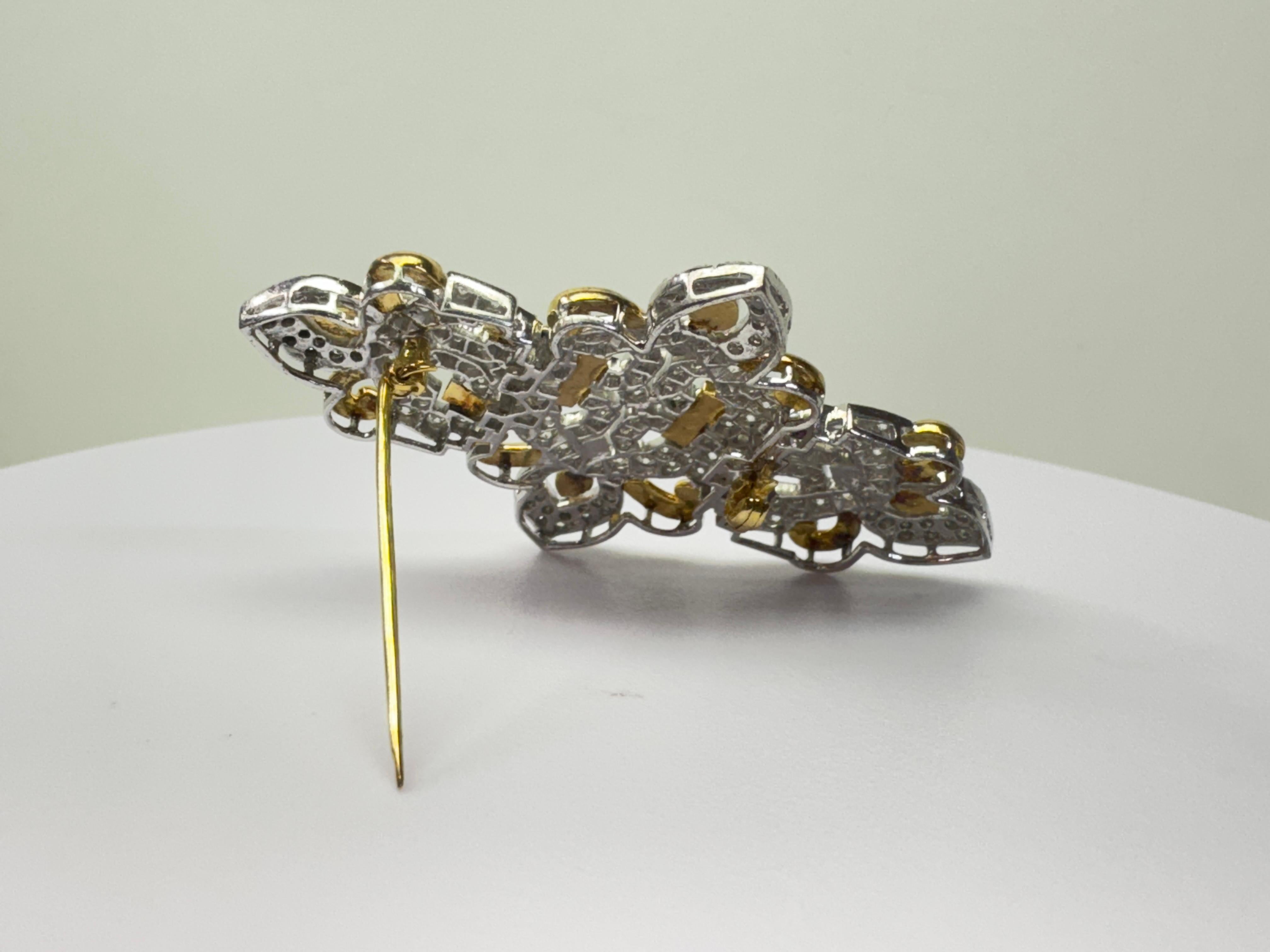 Women's or Men's Rose White Gold Ornate Diamond Brooch For Sale