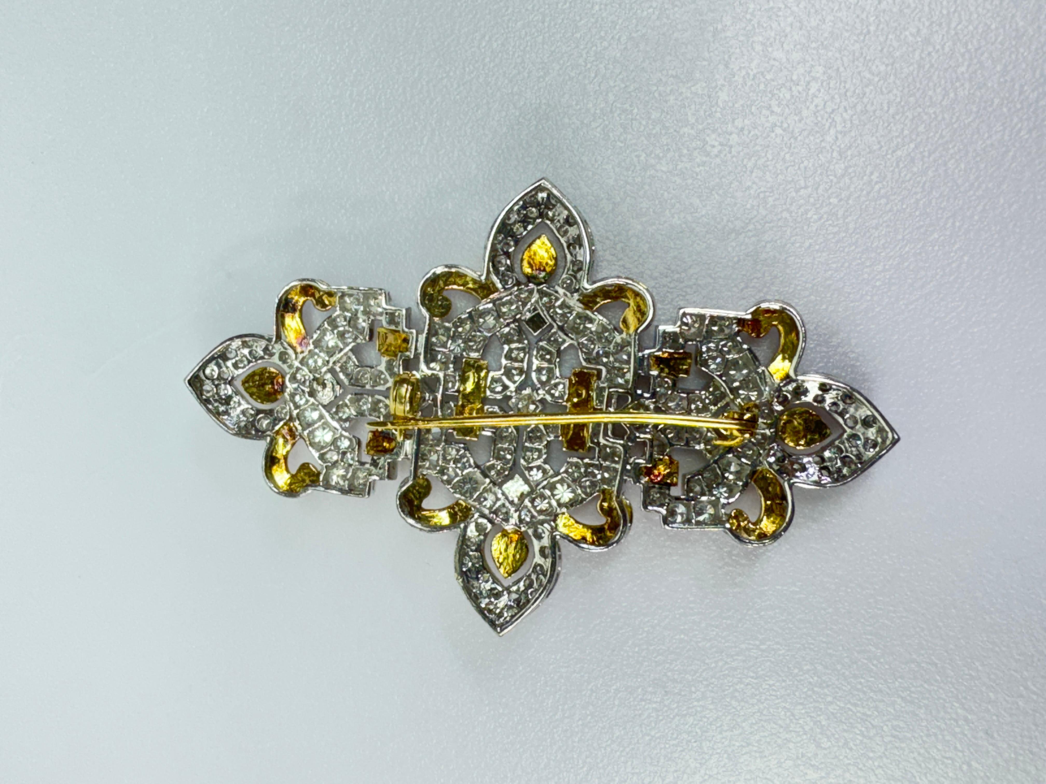 Rose White Gold Ornate Diamond Brooch For Sale 1