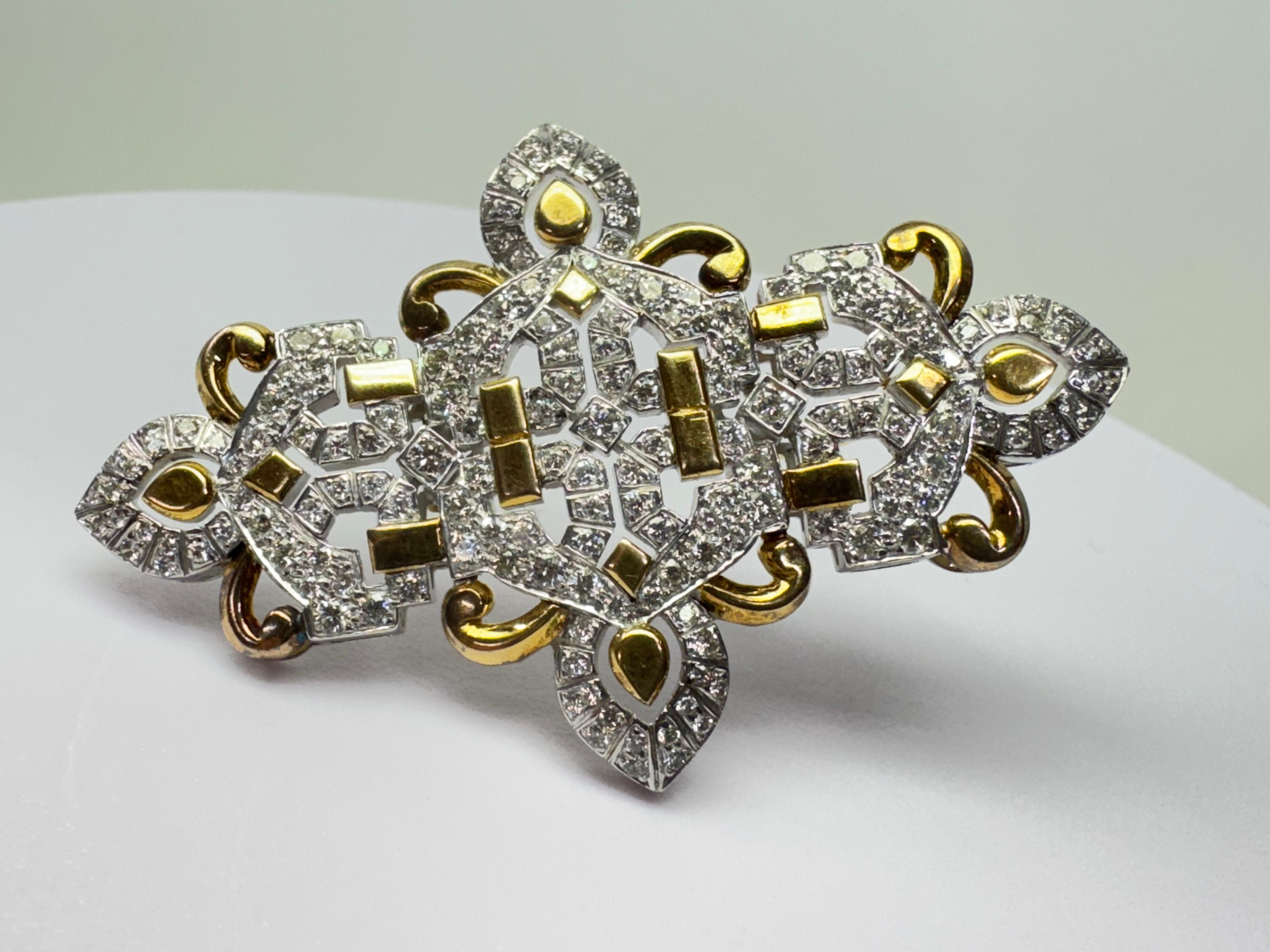 Rose White Gold Ornate Diamond Brooch For Sale 2