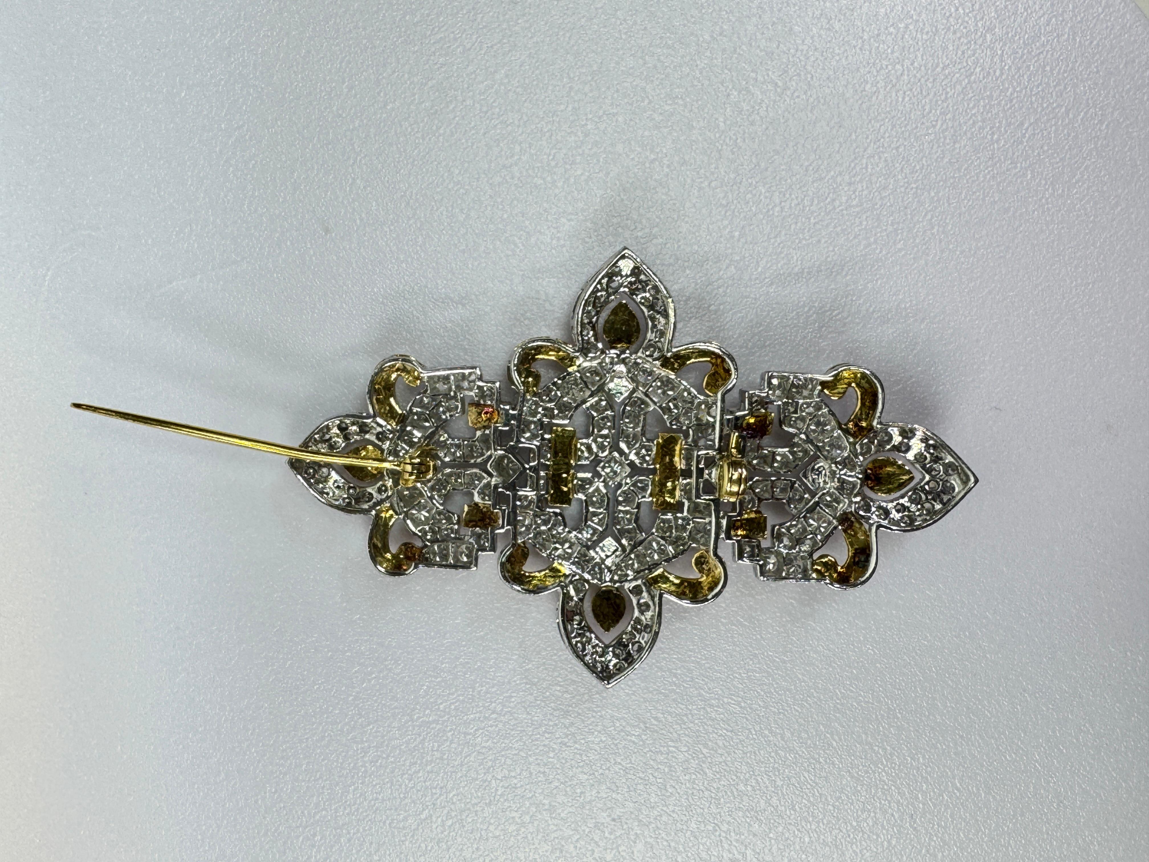 Rose White Gold Ornate Diamond Brooch For Sale 3