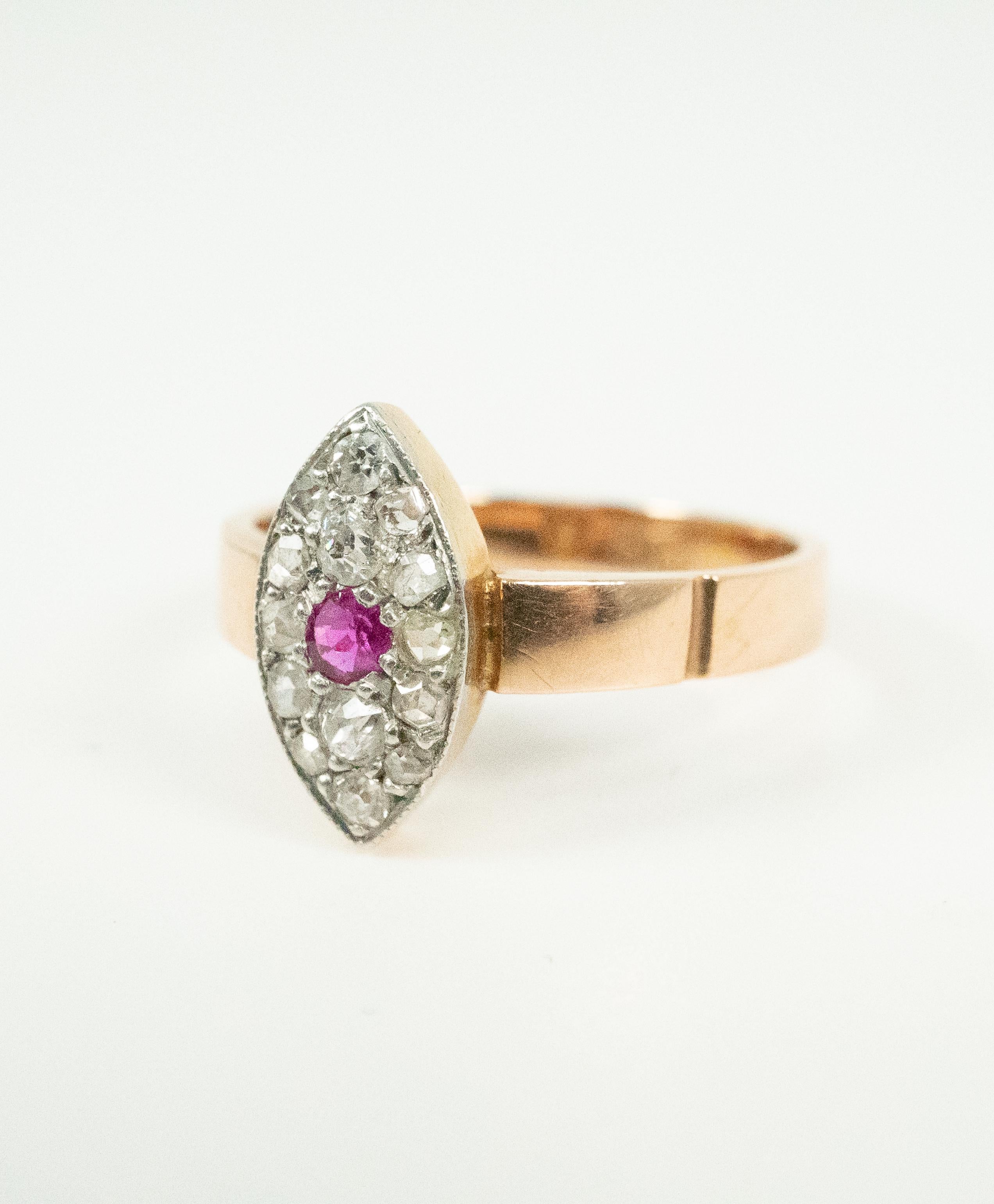 Round Cut Rose White Gold Ruby Diamond Ring For Sale