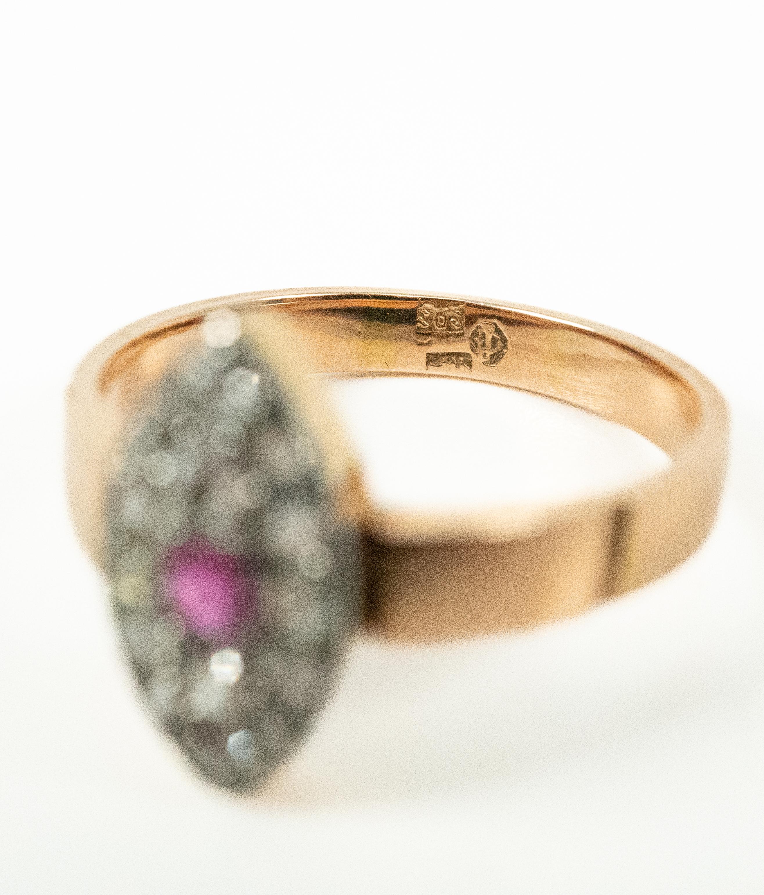 Women's or Men's Rose White Gold Ruby Diamond Ring For Sale