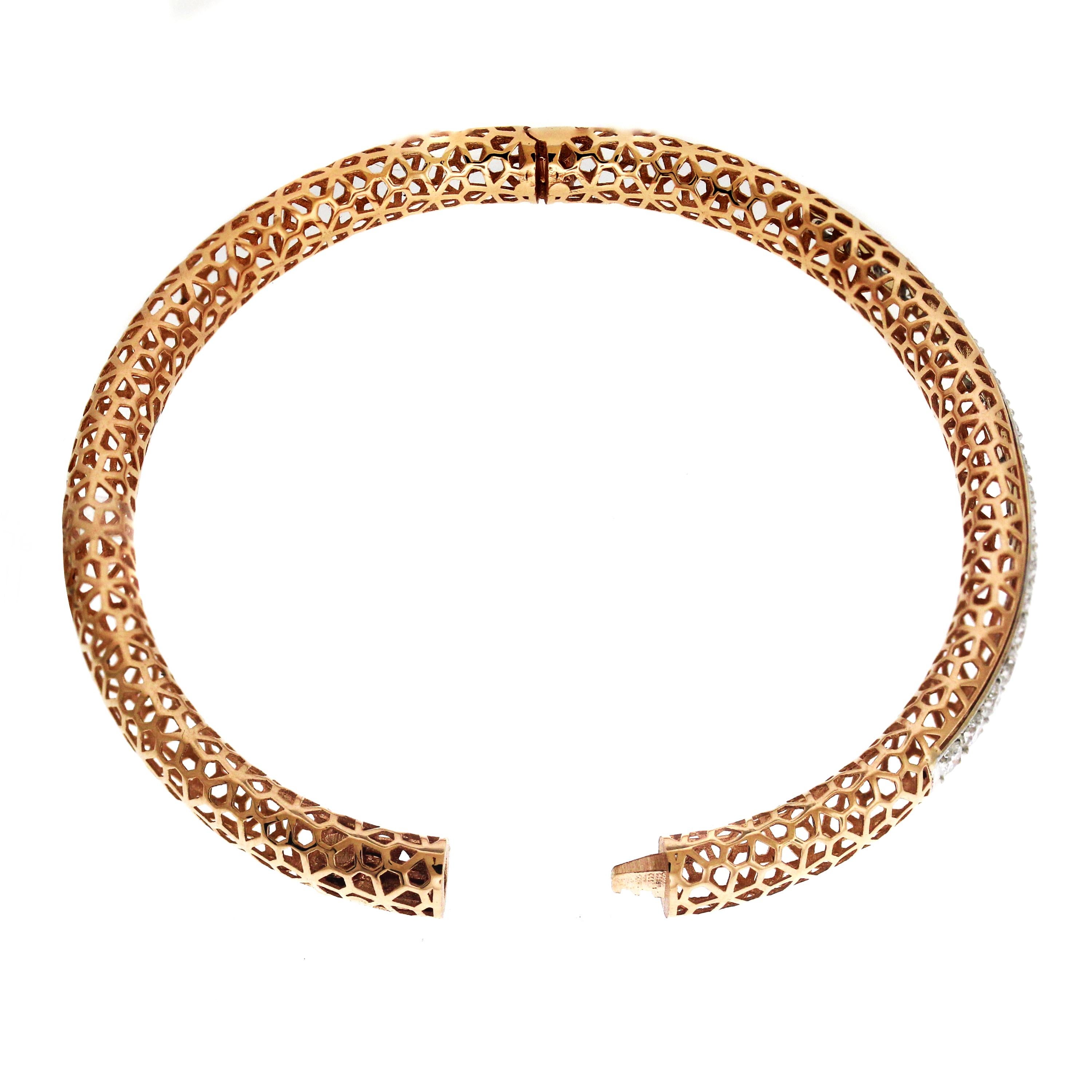 Women's Rose White Two-Tone Gold and Diamond Bangle Bracelet