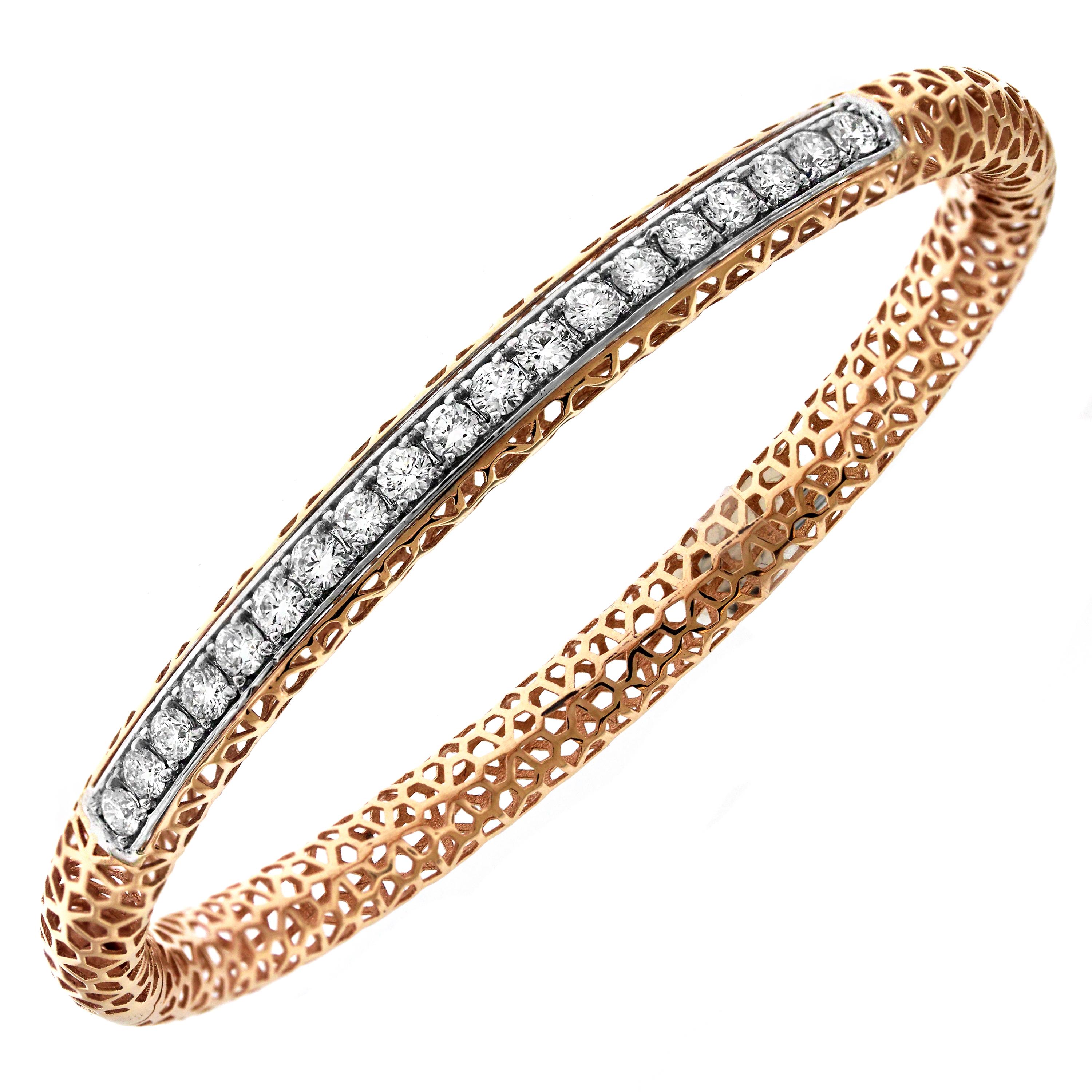Rose White Two-Tone Gold and Diamond Bangle Bracelet