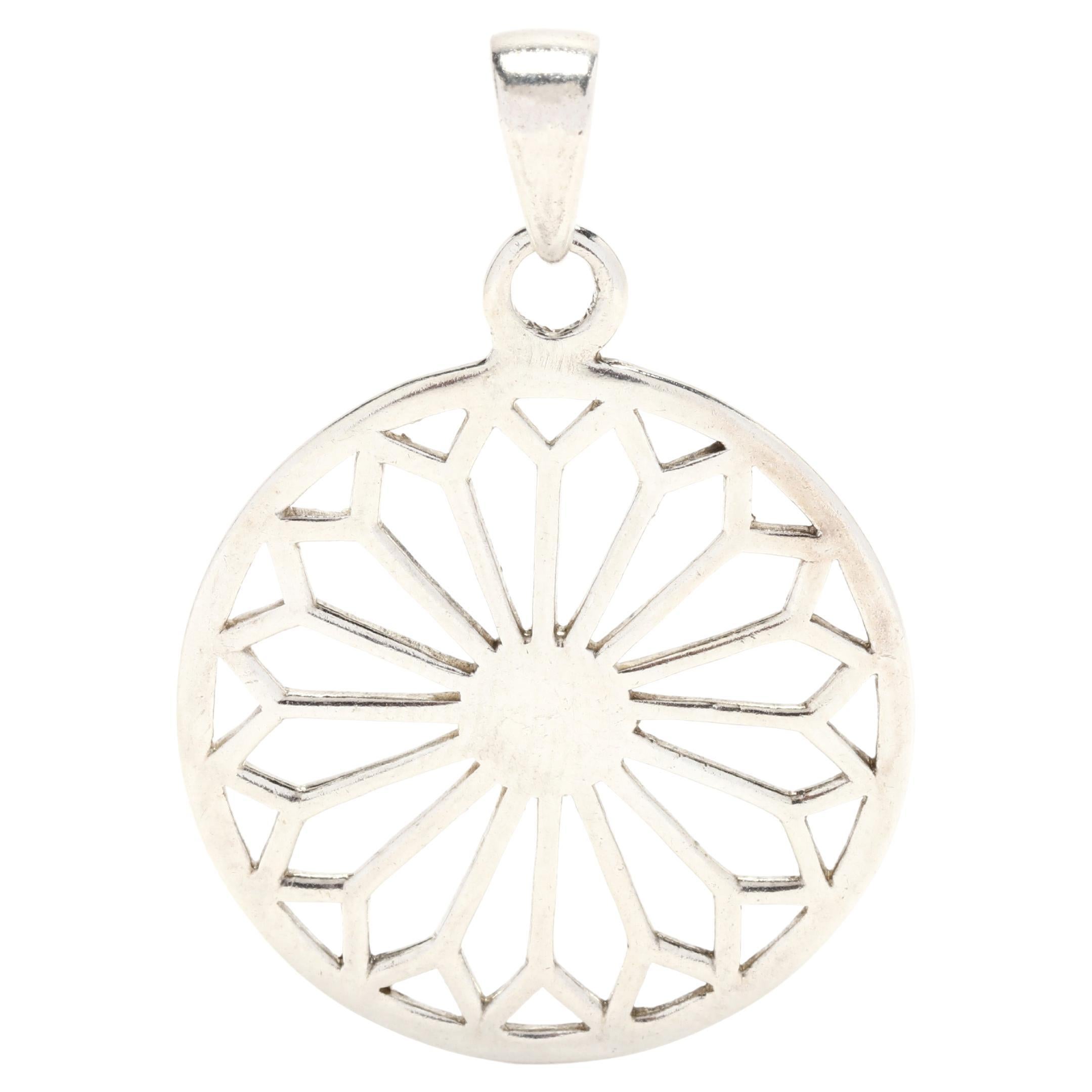 Rose Window Pendant, Sterling Silver, Cathedral Window Pendant