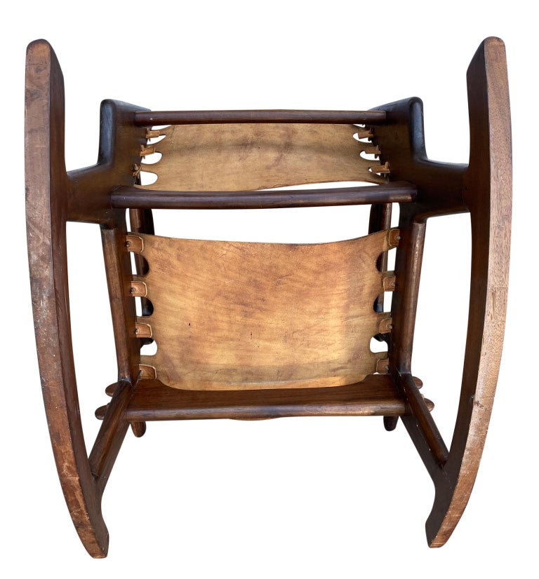Rose wood and leather sling rocking chair by Ecuadorian designer Angel ...