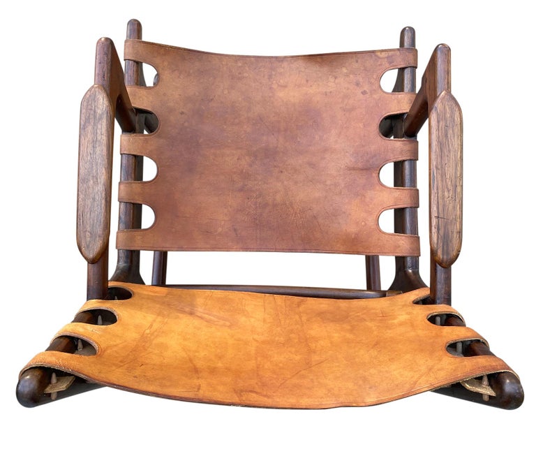 Rose wood and leather sling rocking chair by Ecuadorian designer Angel ...