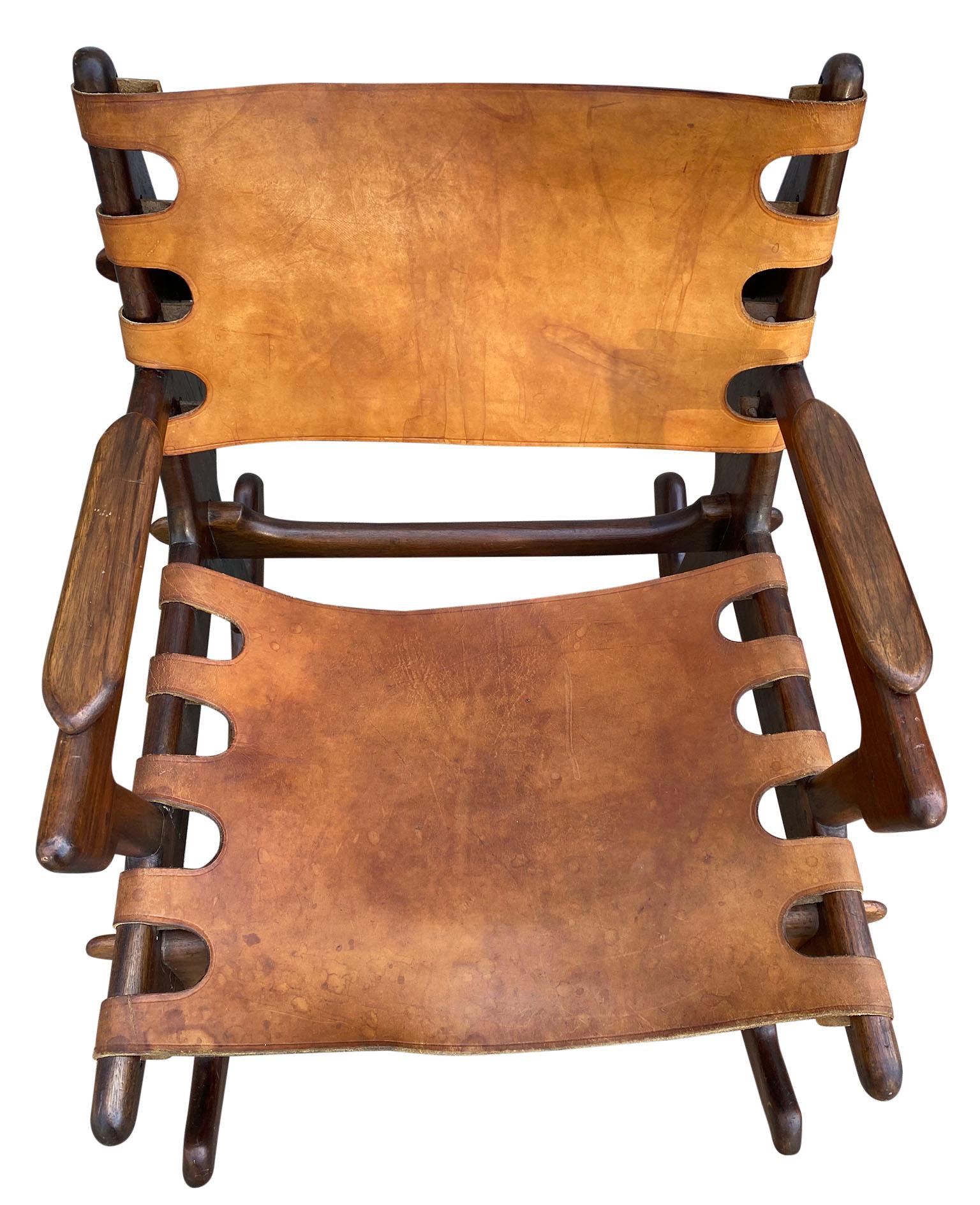 Rose wood and leather sling rocking chair by Ecuadorian designer Angel Pazmino 2