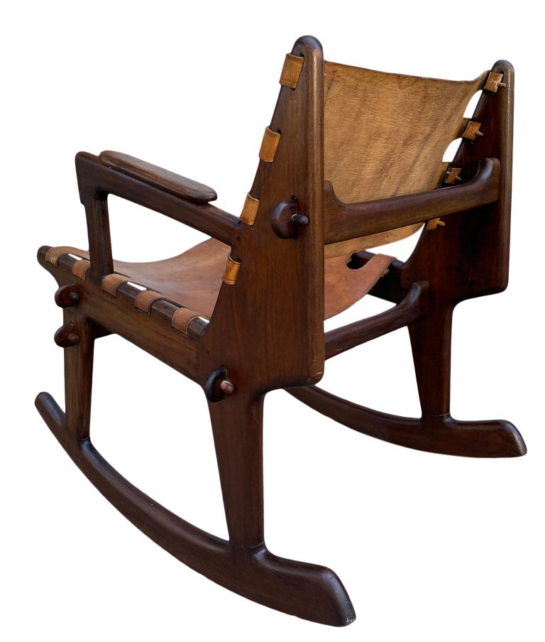 Rose wood and leather sling rocking chair by Ecuadorian designer Angel ...