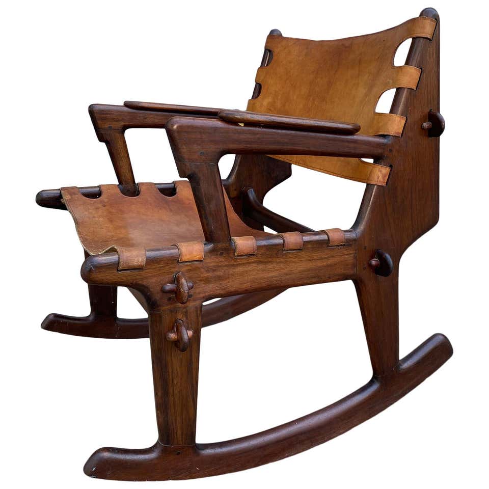Angel Pazmino Leather and Wood Rocking Chair For Sale at 1stDibs ...