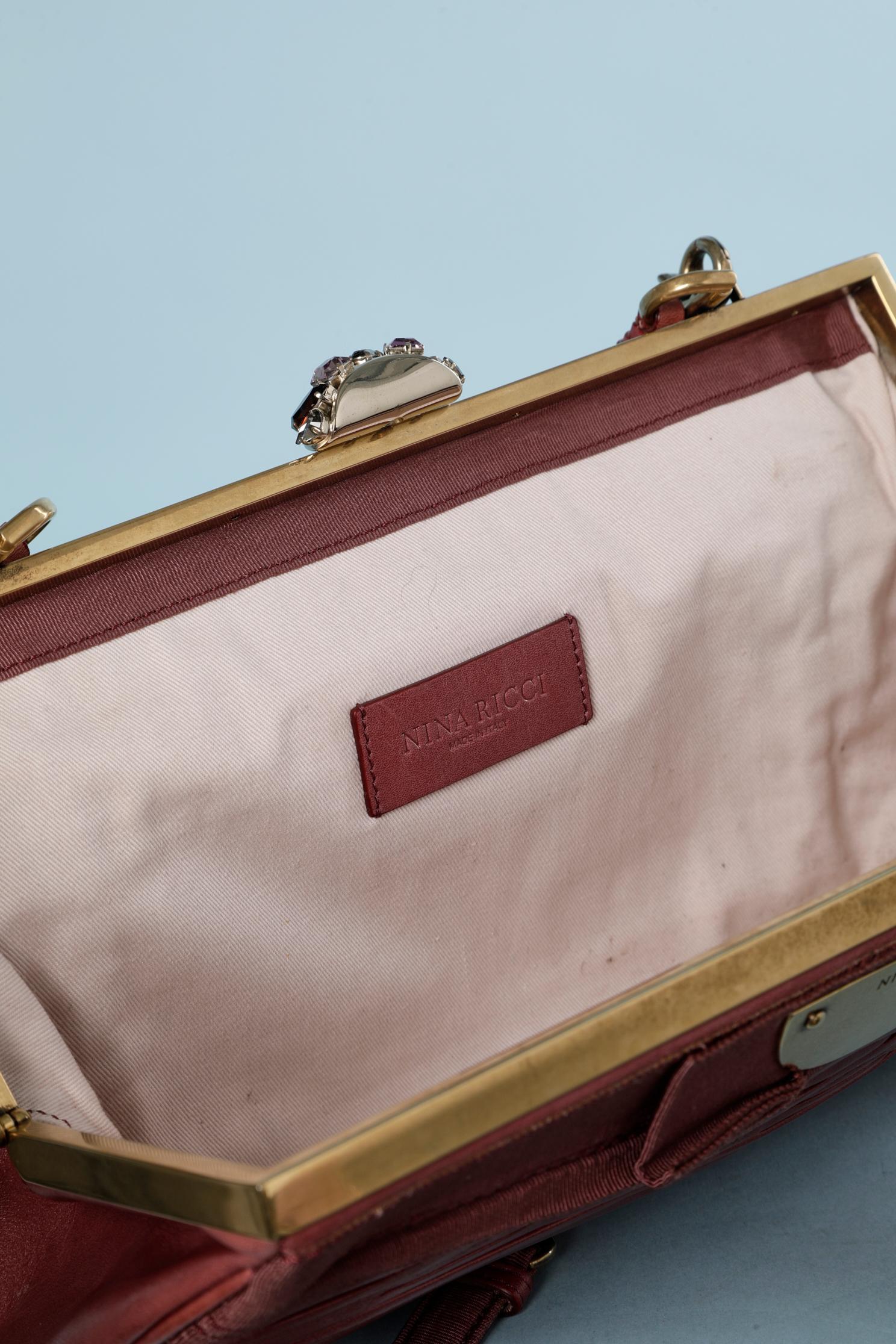 Nina Ricci Umhängetasche aus rosafarbenem Holz mit Plissee und gros-grainem Leder Nina Ricci  im Angebot 1
