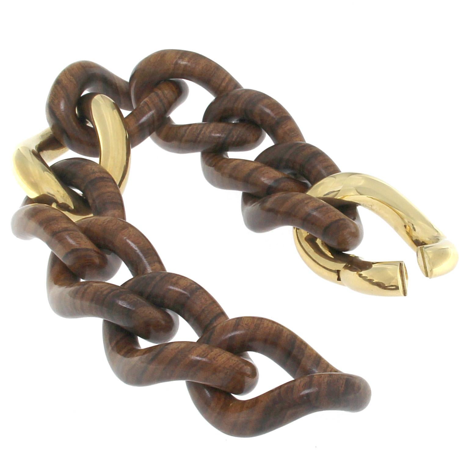 Rose Wood Groumette Bracelet 18 Karat Yellow Gold In New Condition In Milano, Lombardia