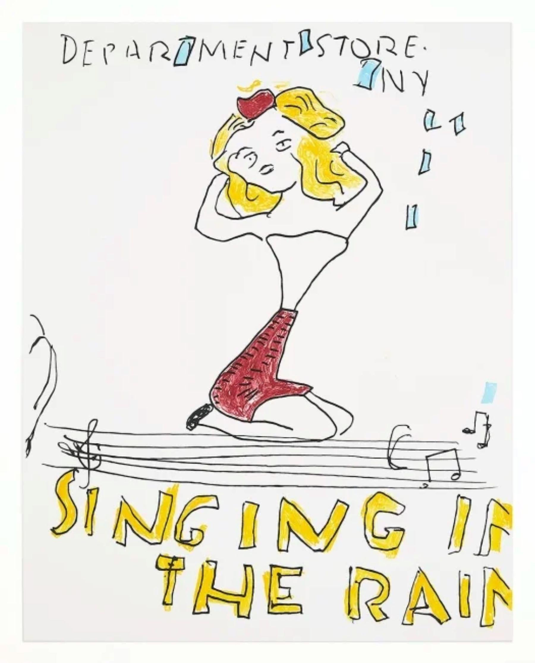 Singing in the Rain

By Rose Wylie

Rose Wylie is a British contemporary artist known for her large-scale paintings that combine playful imagery, handwritten text, and deliberately raw, childlike drawing styles. Born in 1934 in Kent, England, she