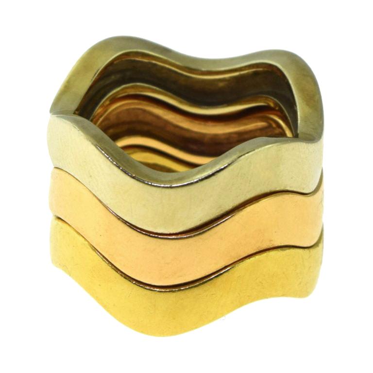 Rose, Yellow, and White Gold Interchangeable Triple Stack Wave Band Rings For Sale