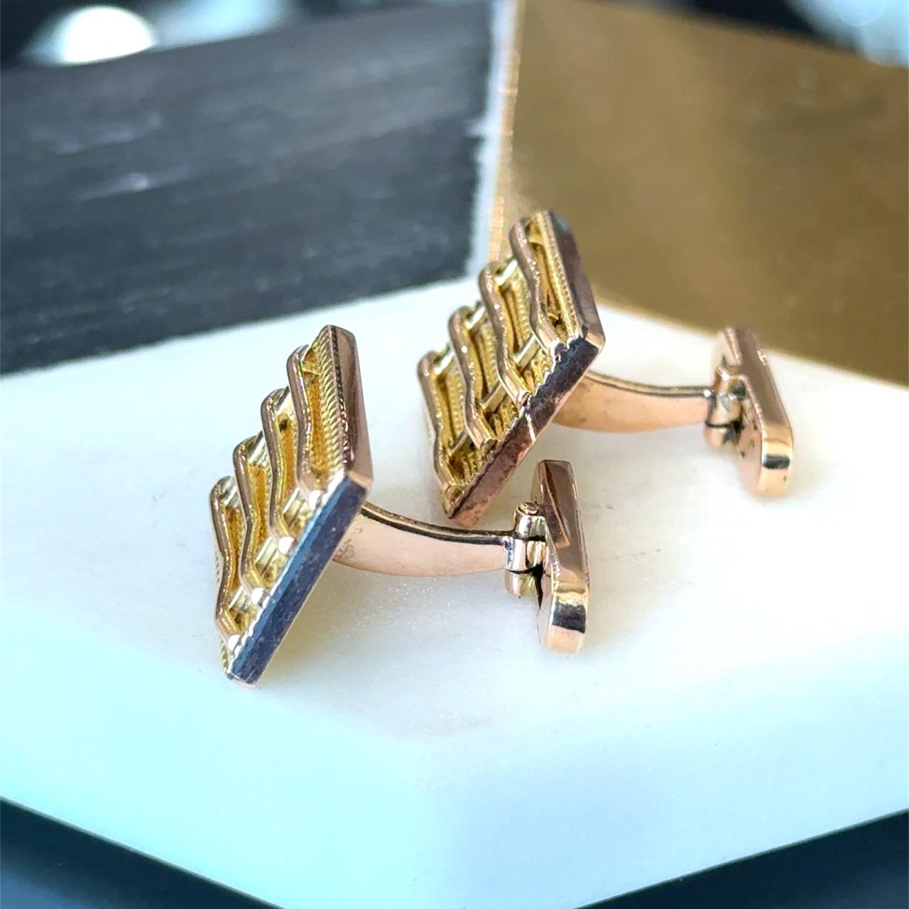 Rose & Gelbgold Retro Era 1940's Gold Manschettenknöpfe im Angebot 2