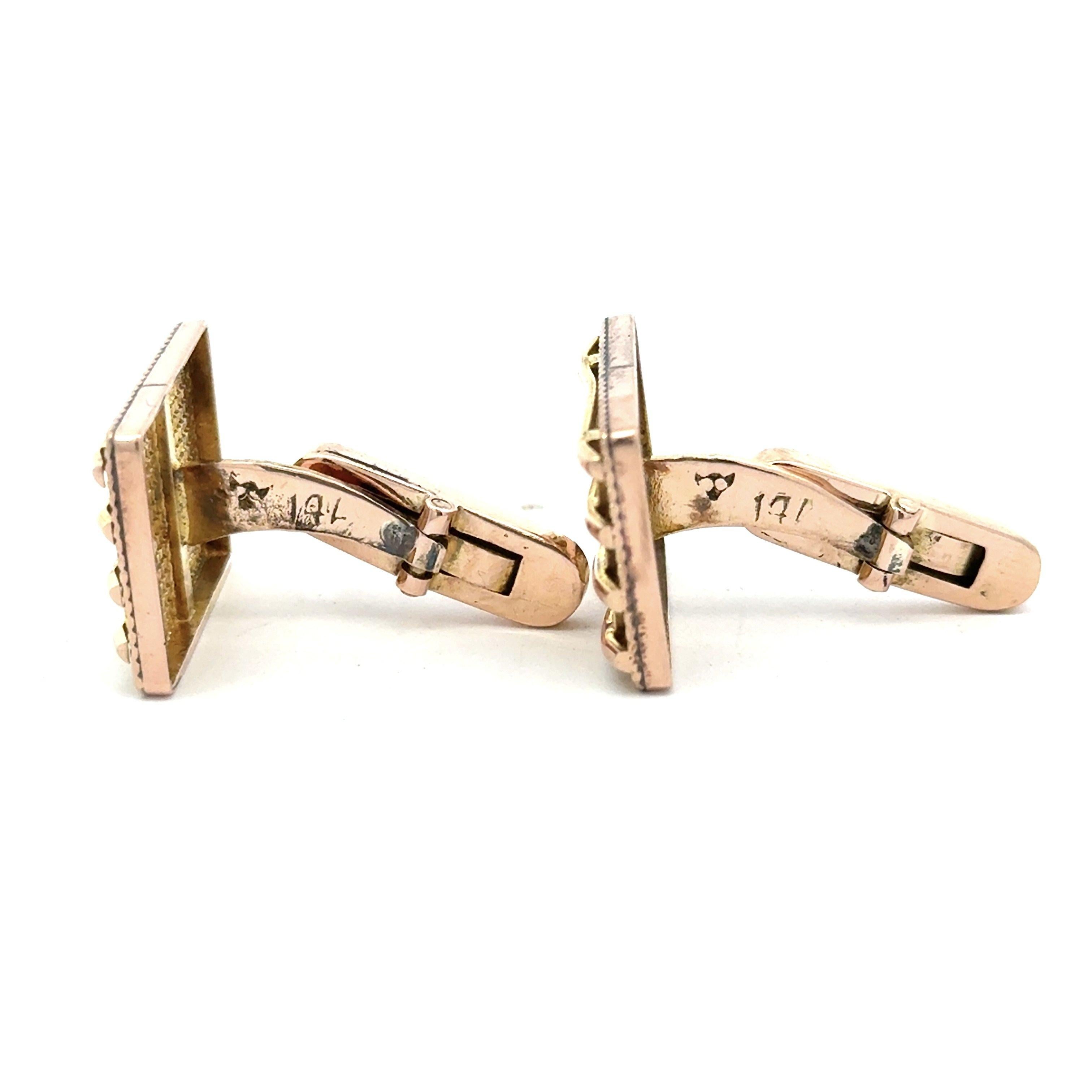 Rose & Gelbgold Retro Era 1940's Gold Manschettenknöpfe im Angebot 3
