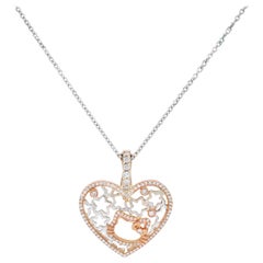 Rose Yellow White Gold and Diamond Heart Pendant Hello Kitty