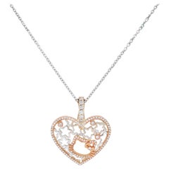 Rose Yellow White Gold and Diamond Heart Pendant Hello Kitty