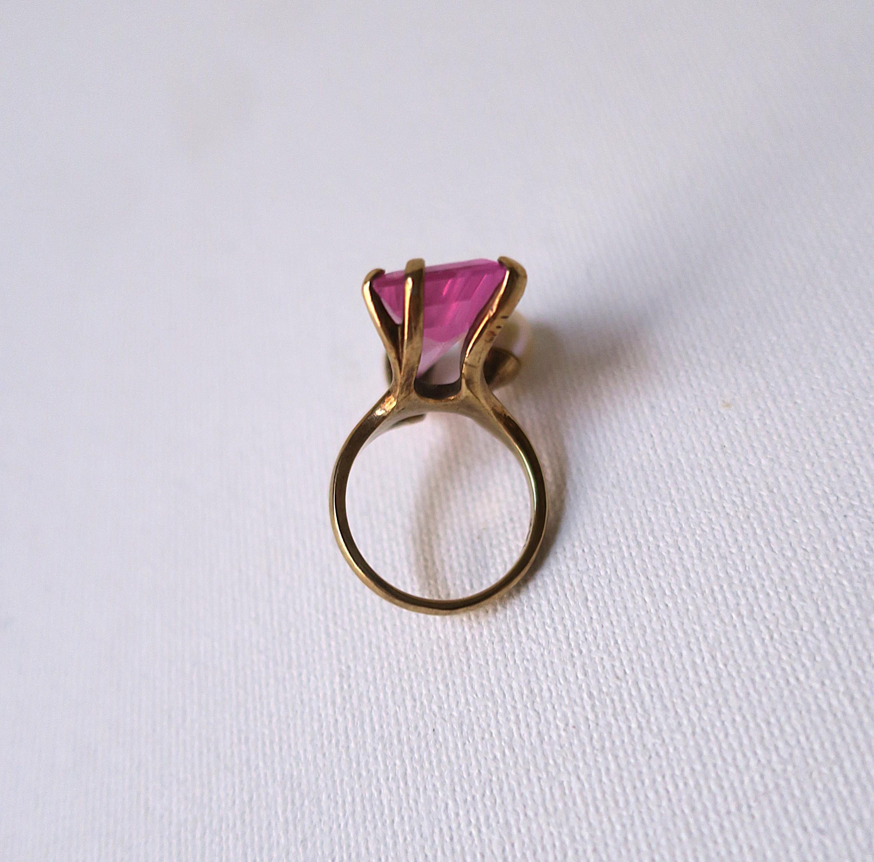 Rose Zircon Pearl Gold Cocktail Ring For Sale 7