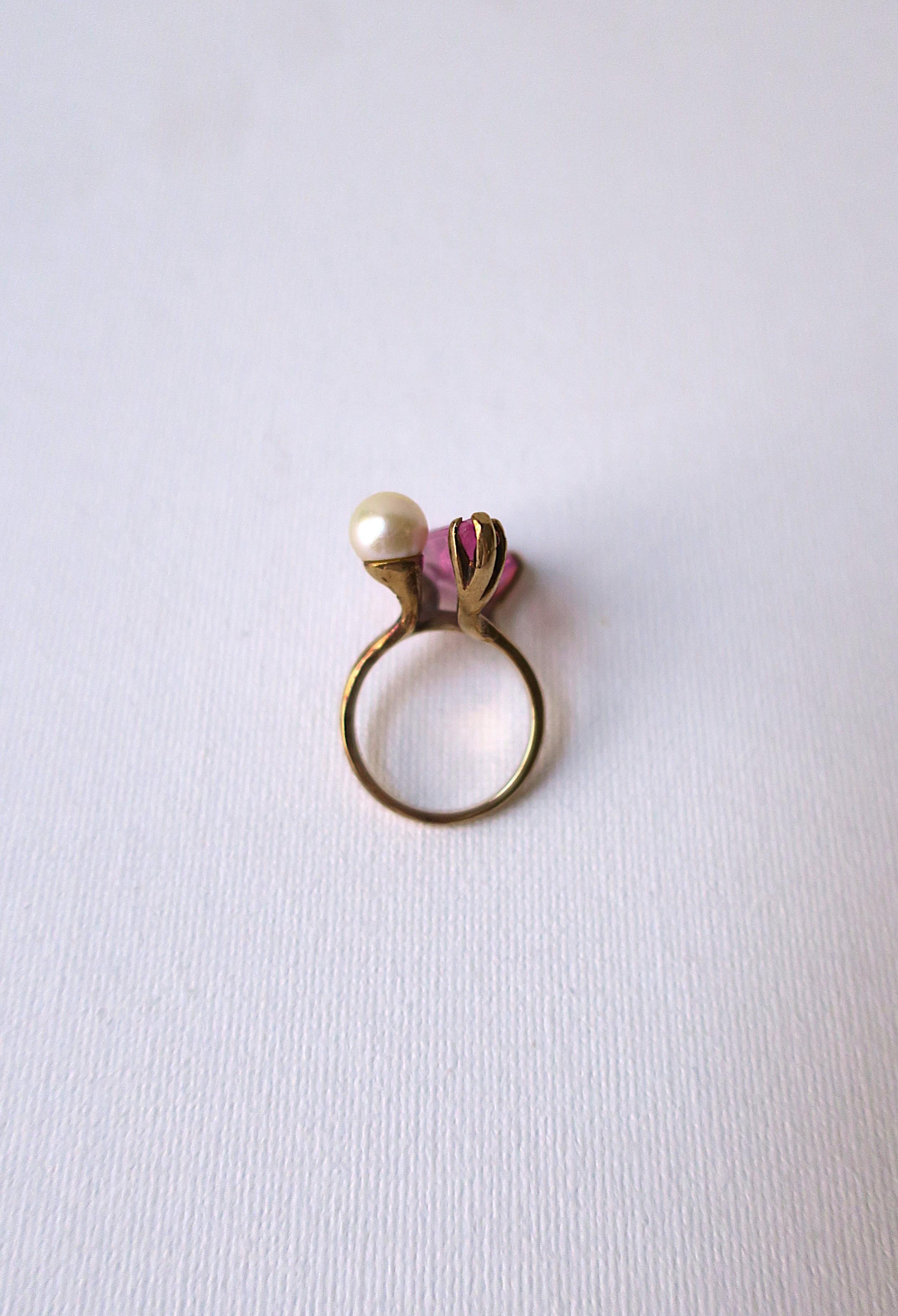 Rose Zircon Pearl Gold Cocktail Ring For Sale 4