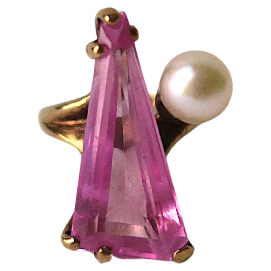 Rose Zircon Pearl Gold Cocktail Ring