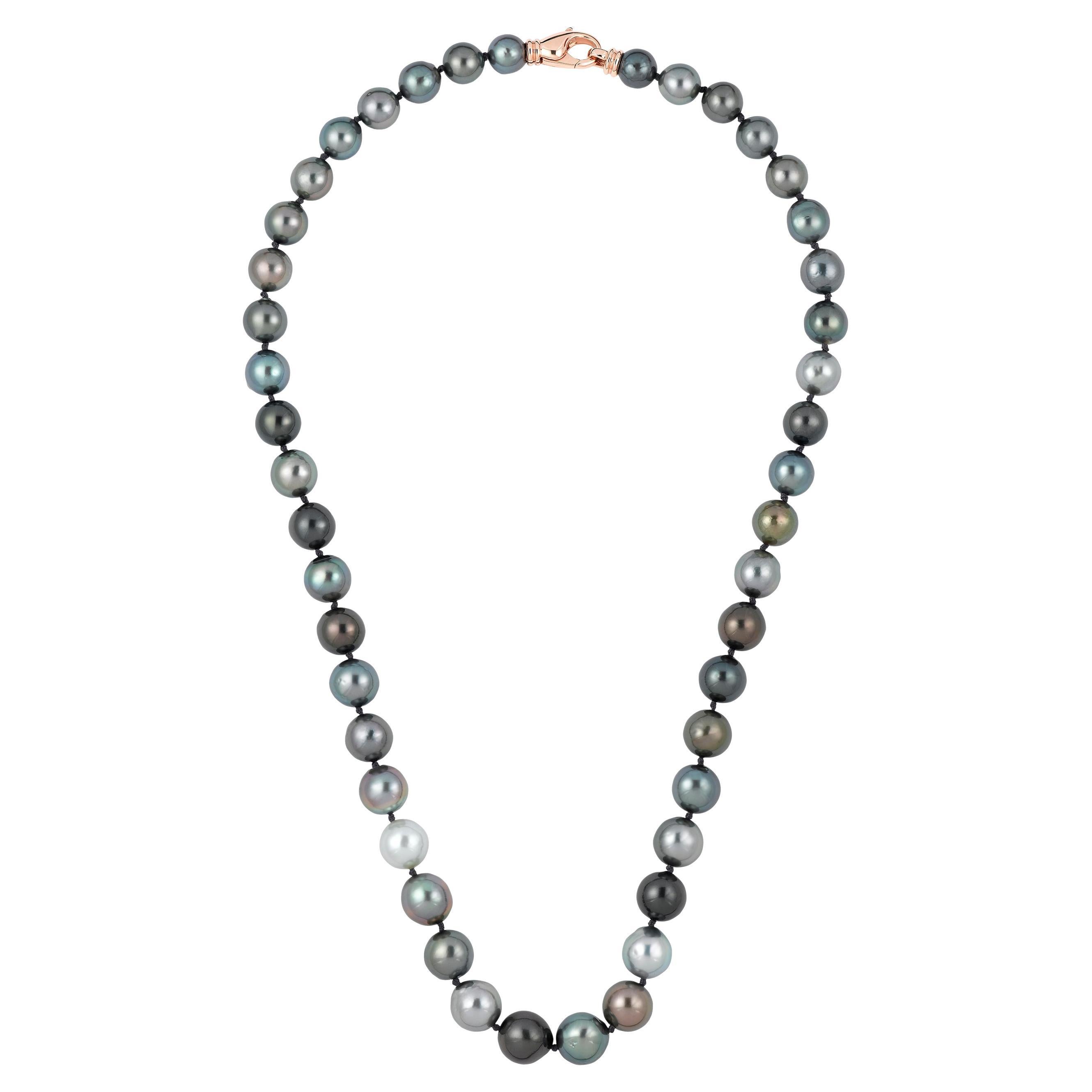 Roseate Jewelry Tahitian Multicolor Near Round Baroque 8-10mm Pearl Necklace For Sale
