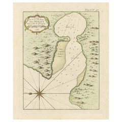 Roseaux, Mapa de la isla de Santa Lucía por BELLIN, Grabado coloreado a mano, 1763