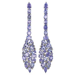 Rosebud Shaped Tanzanite Earrings with Diamonds Made in 18k White Gold