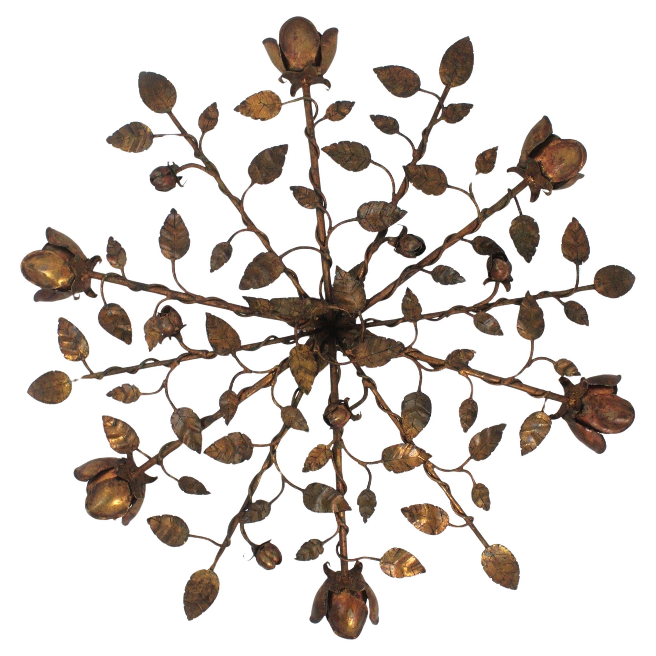 Lampada ad incasso floreale Foliage in ferro battuto dorato
___________________________________________________________
Eccezionale applique da soffitto o da incasso in ferro dorato di grandi dimensioni con sei portalampade a forma di rosa. Spagna,