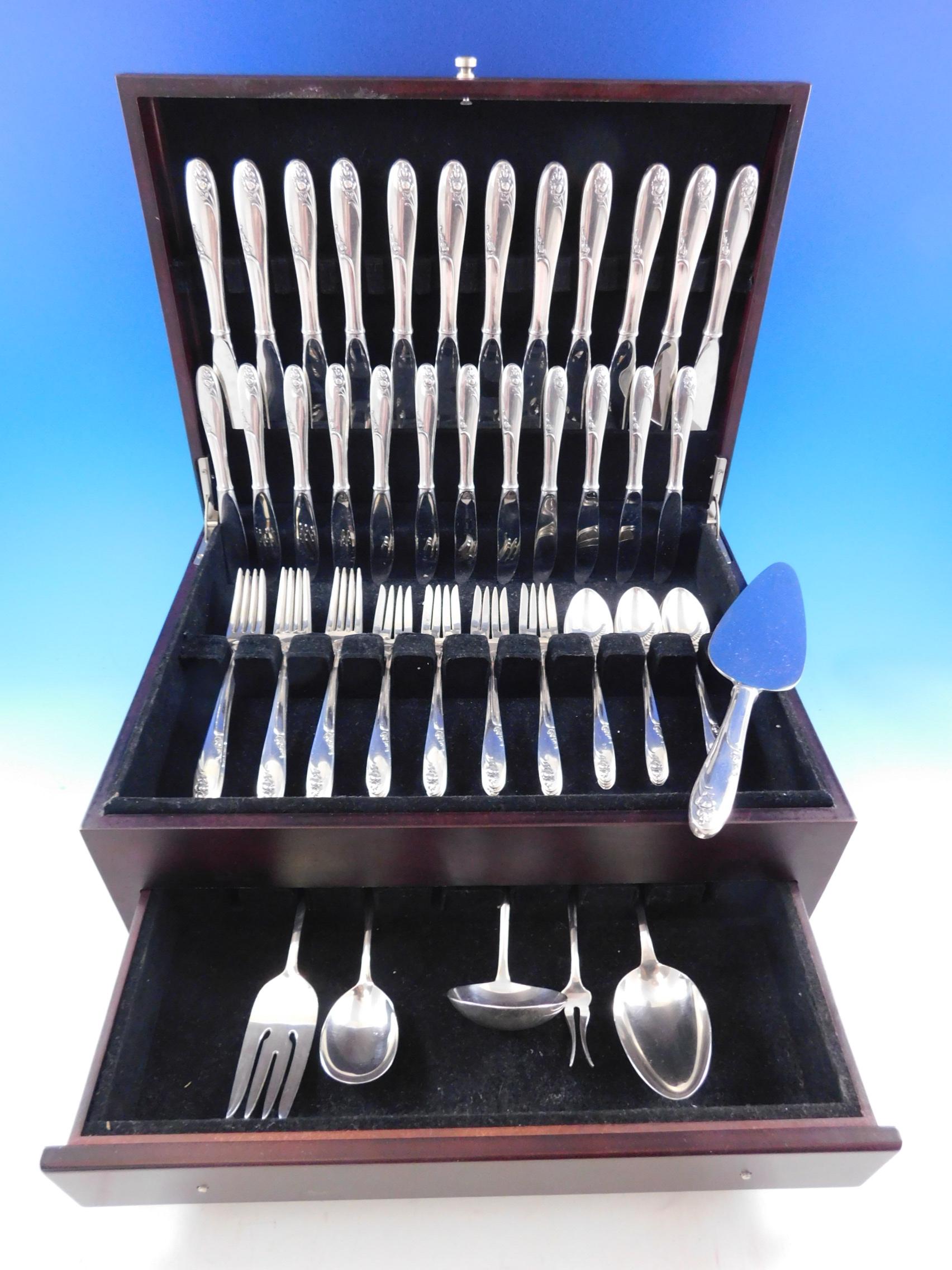 Rosecrest by Alvin sterling silver flatware set, 66 pieces. This set includes:

12 knives, 9