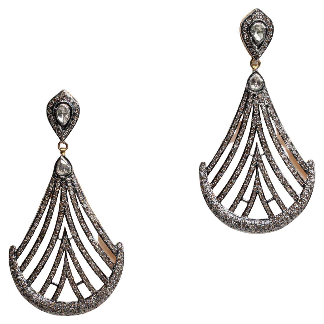 Glamorous Moonstone and Diamond Chandelier Earrings For Sale at 1stDibs