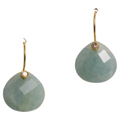 Rosecut Aquamarine, Diamond and 18K Gold Drop Earrings